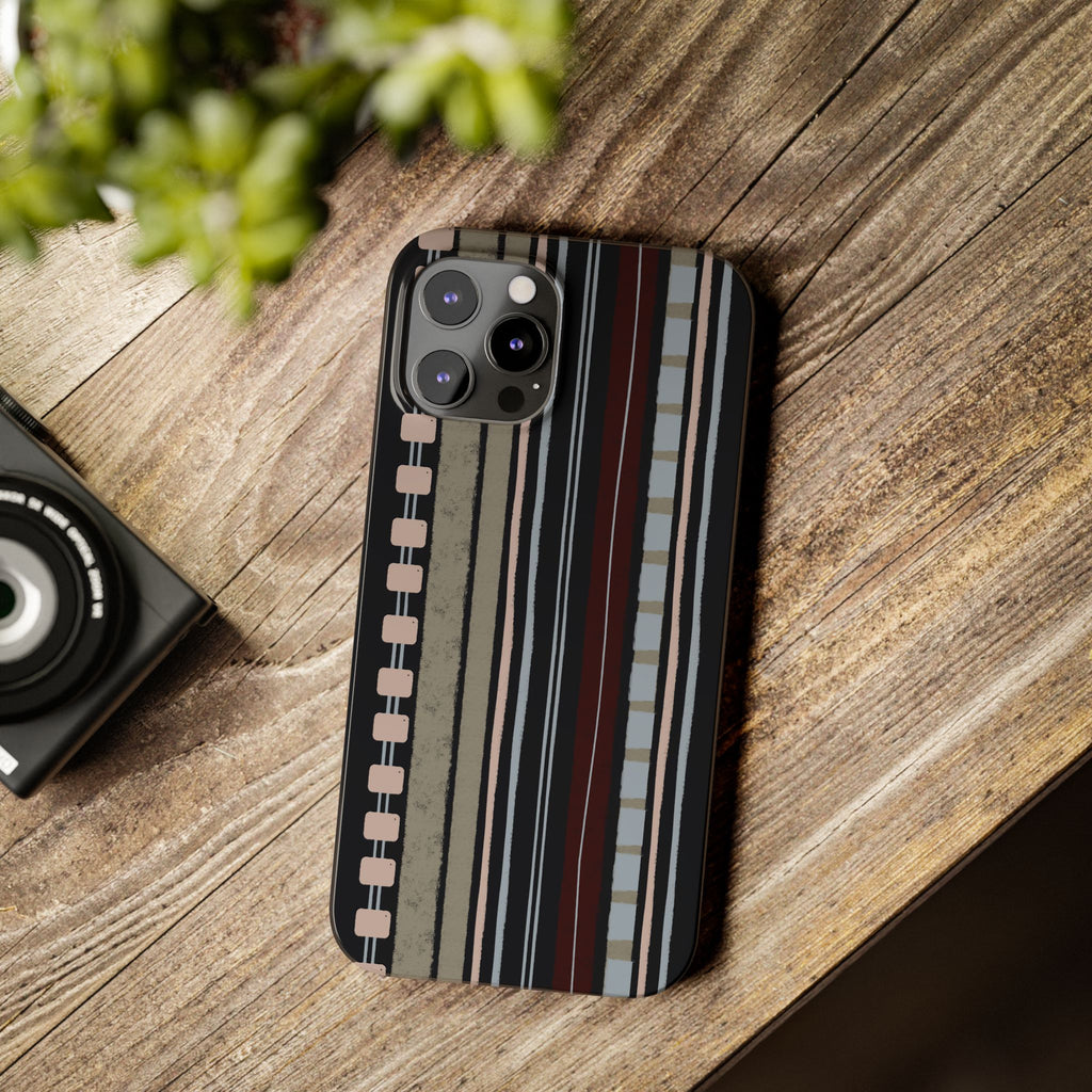 Slim Phone Case — Vintage Striped Pattern, Neutral Earthtone Protective Cover