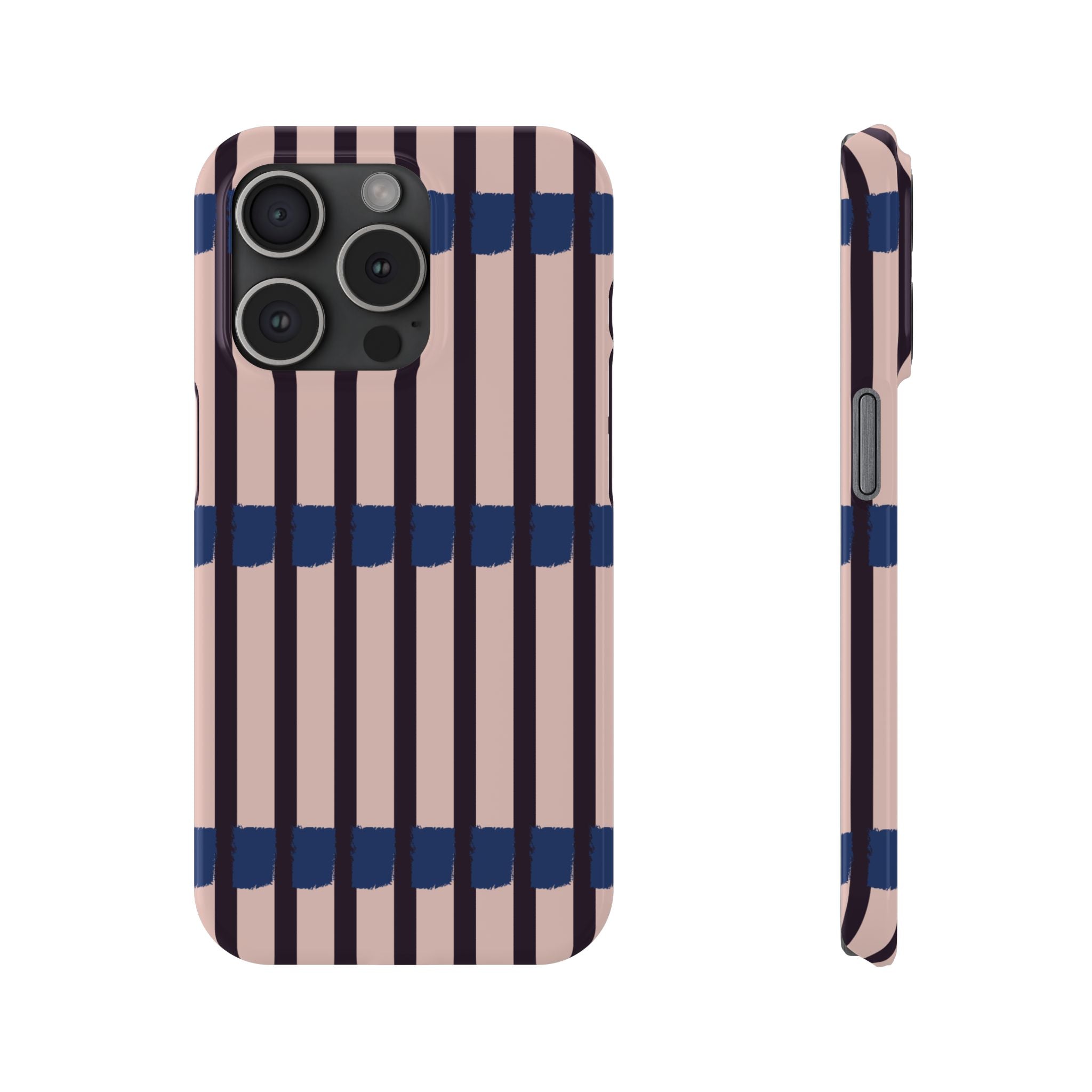 Slim Phone Case — Minimalist Blush & Navy Stripe Pattern