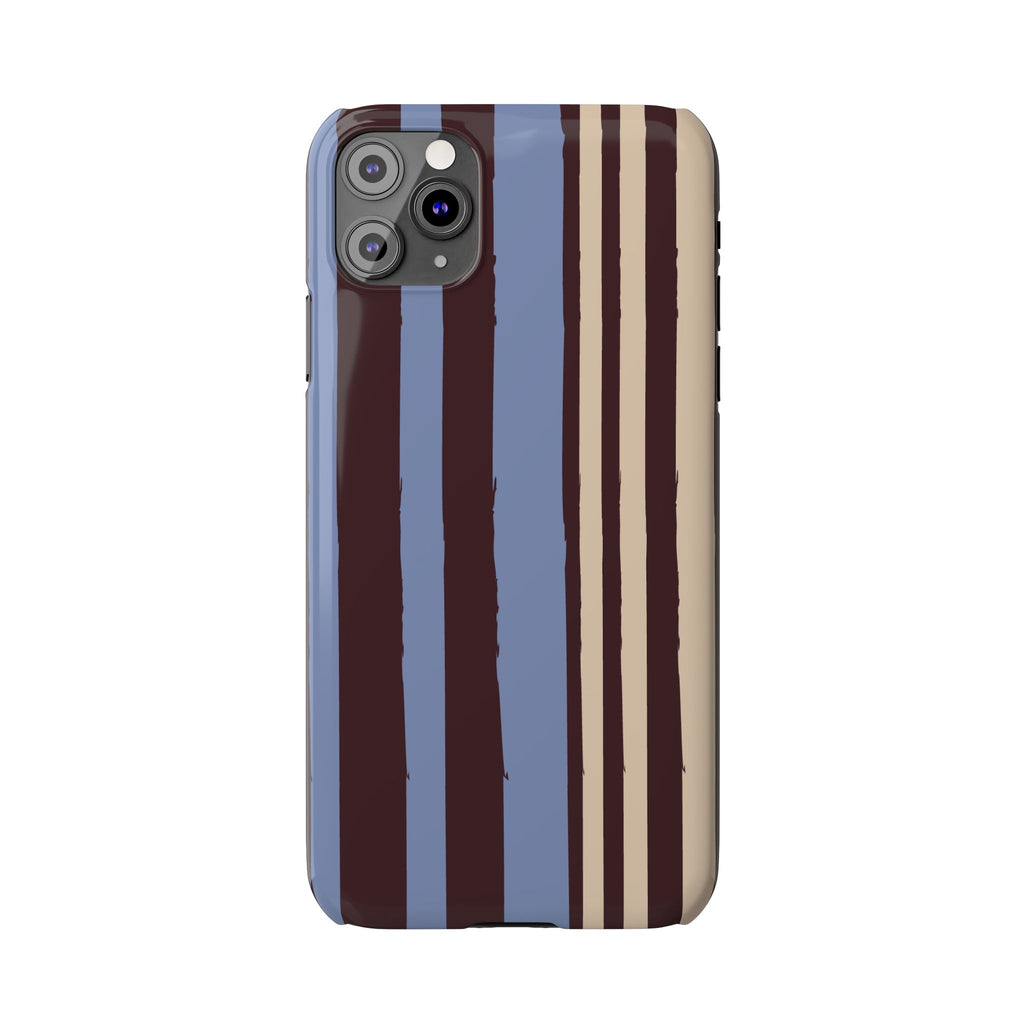 Retro Striped Slim Phone Case — Blue, Brown & Cream Vertical Stripes
