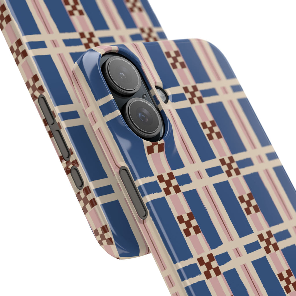 Slim Phone Case — Blue & Pink Retro Plaid Pattern