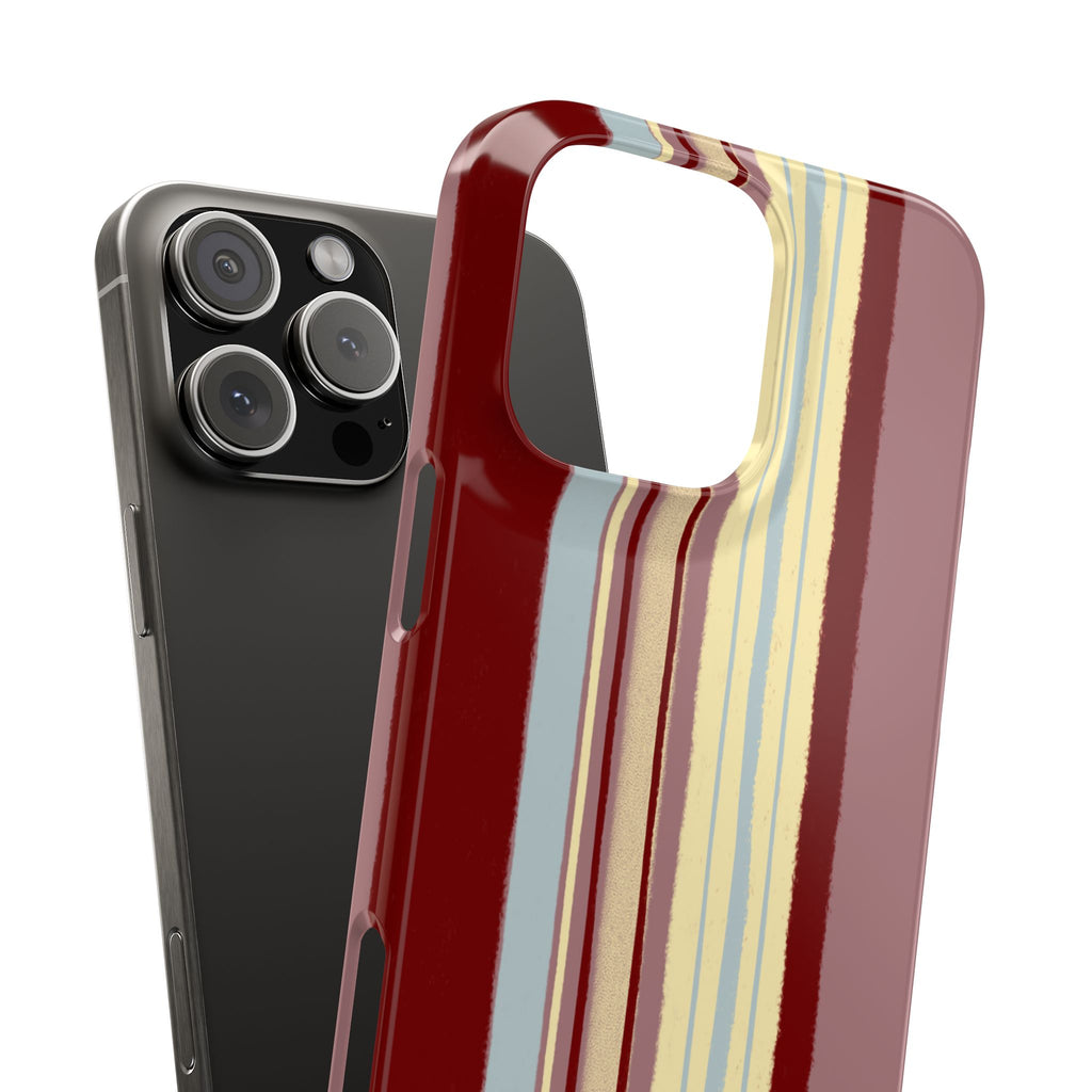 Slim Phone Case — Retro Vertical Stripe Design (Red, Blush, Cream)
