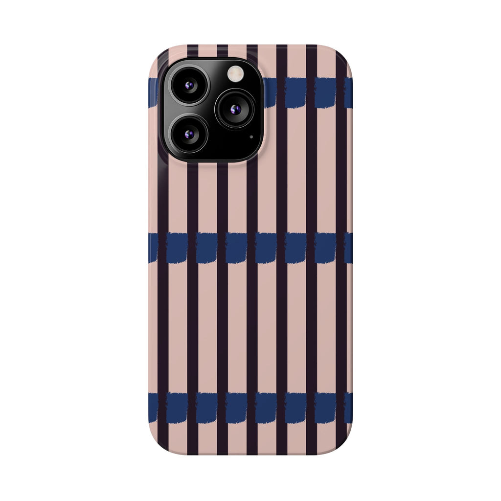 Slim Phone Case — Minimalist Blush & Navy Stripe Pattern
