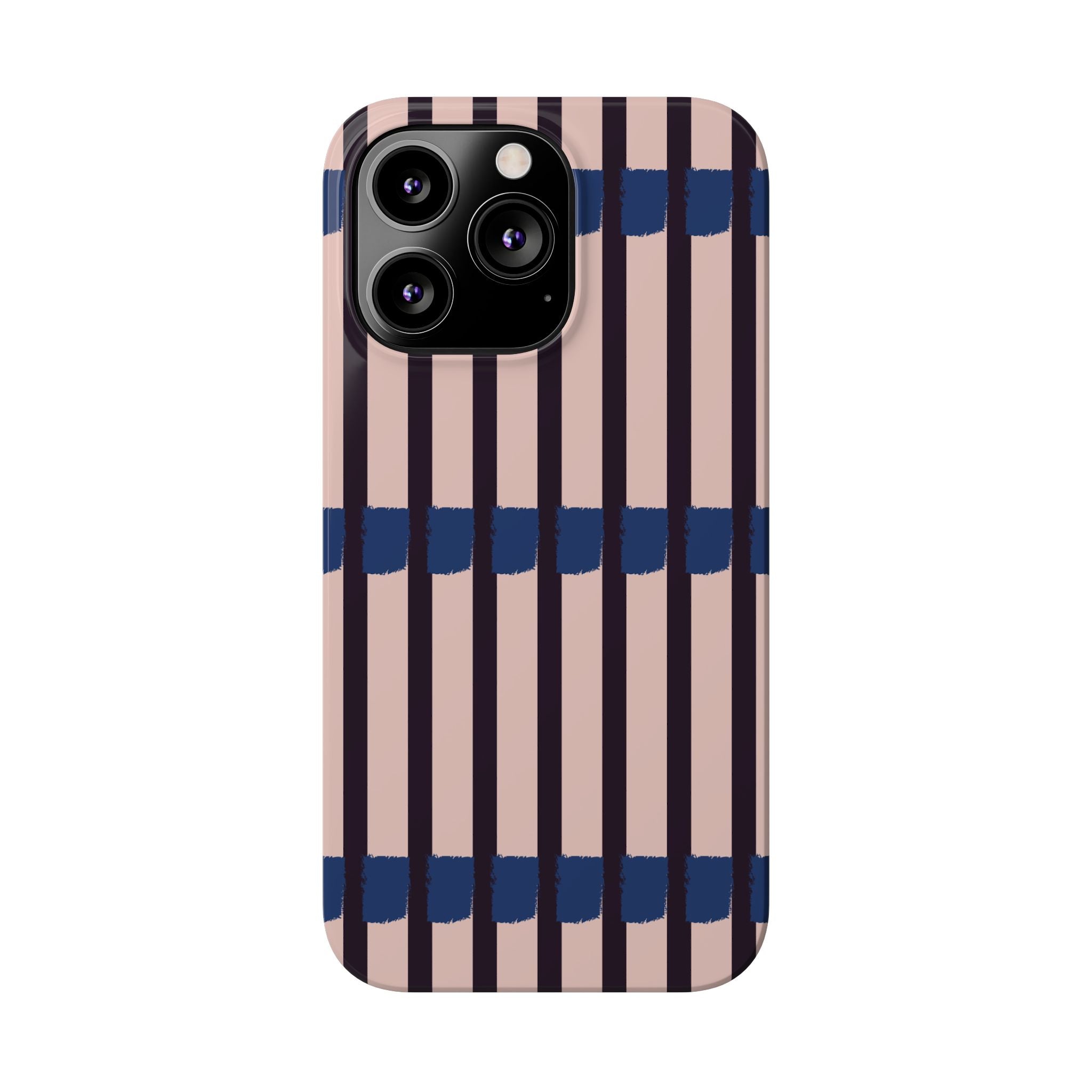 Slim Phone Case — Minimalist Blush & Navy Stripe Pattern