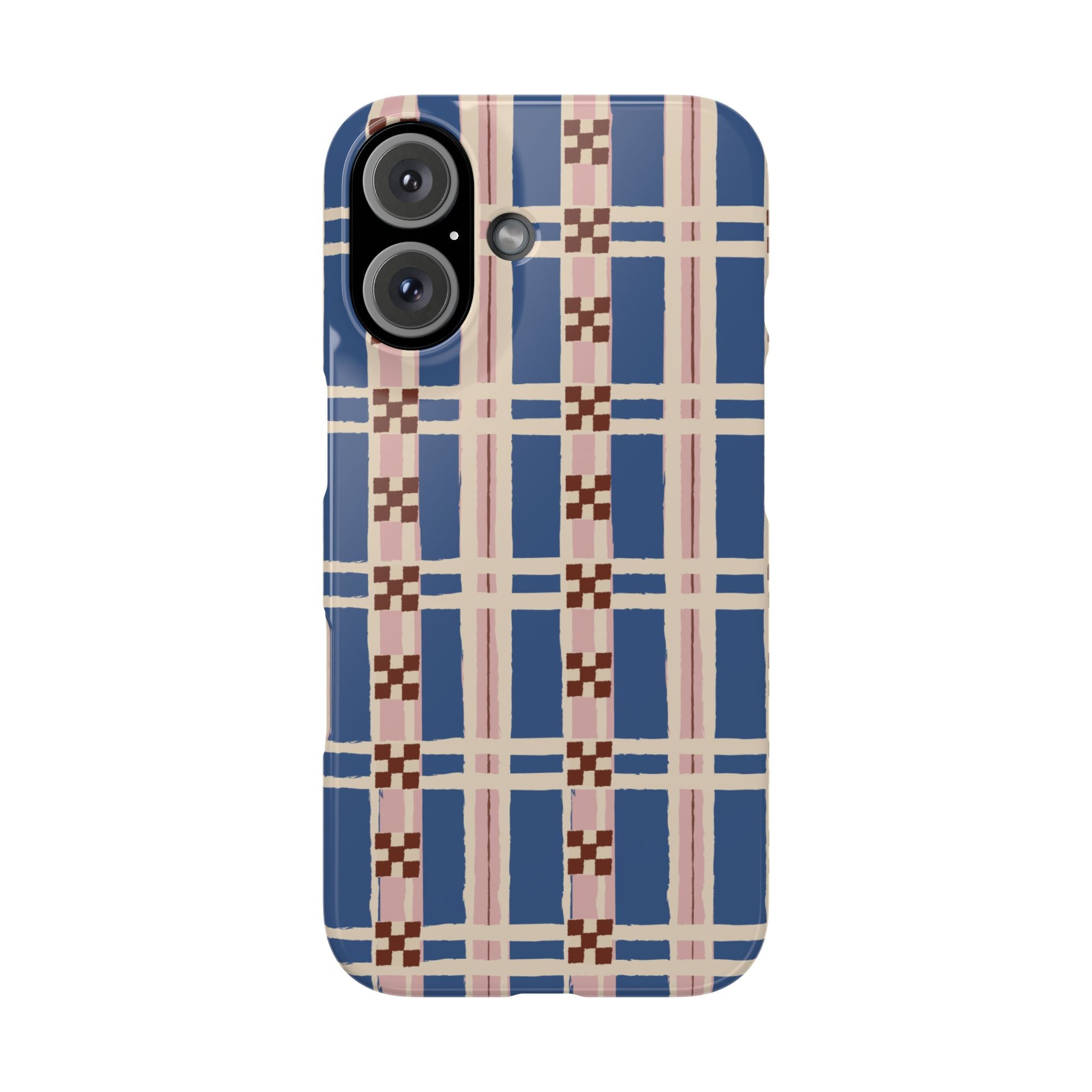 Slim Phone Case — Blue & Pink Retro Plaid Pattern