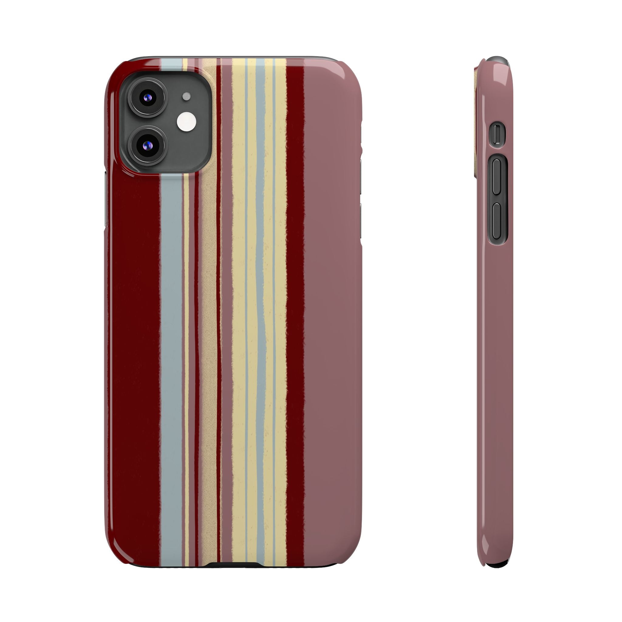 Slim Phone Case — Retro Vertical Stripe Design (Red, Blush, Cream)