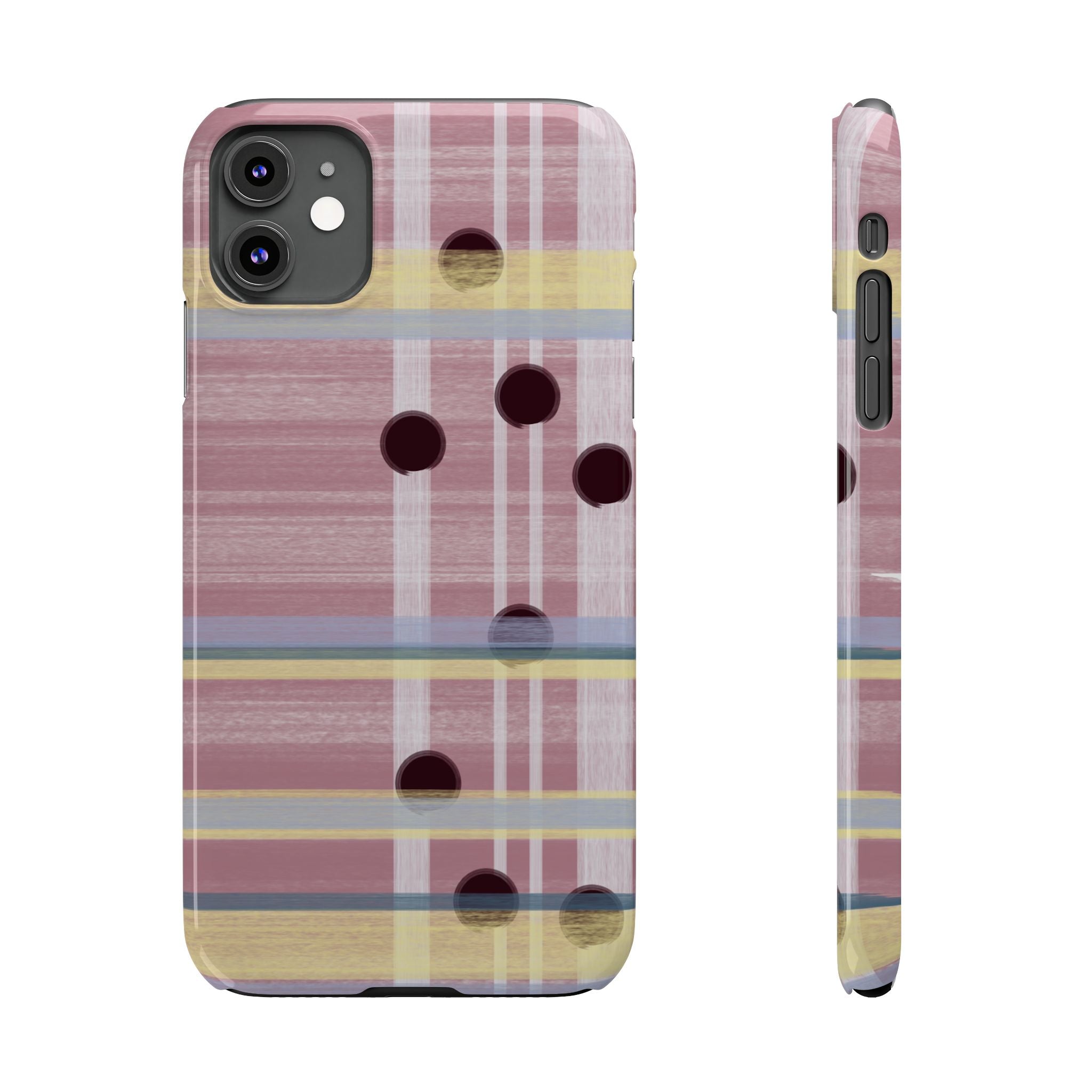 Slim Phone Case — Pink Plaid with Polka Dot Accent SATC Inspired