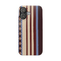 Slim Phone Case — Retro Striped Beige, Maroon & Blue Pattern