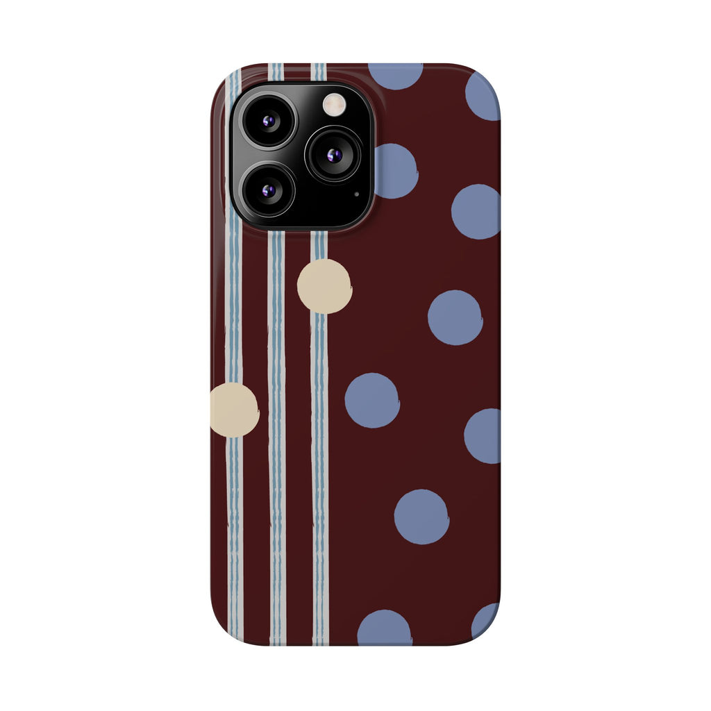 Polka Dot & Stripe Slim Phone Case — Burgundy Blue Retro Pattern