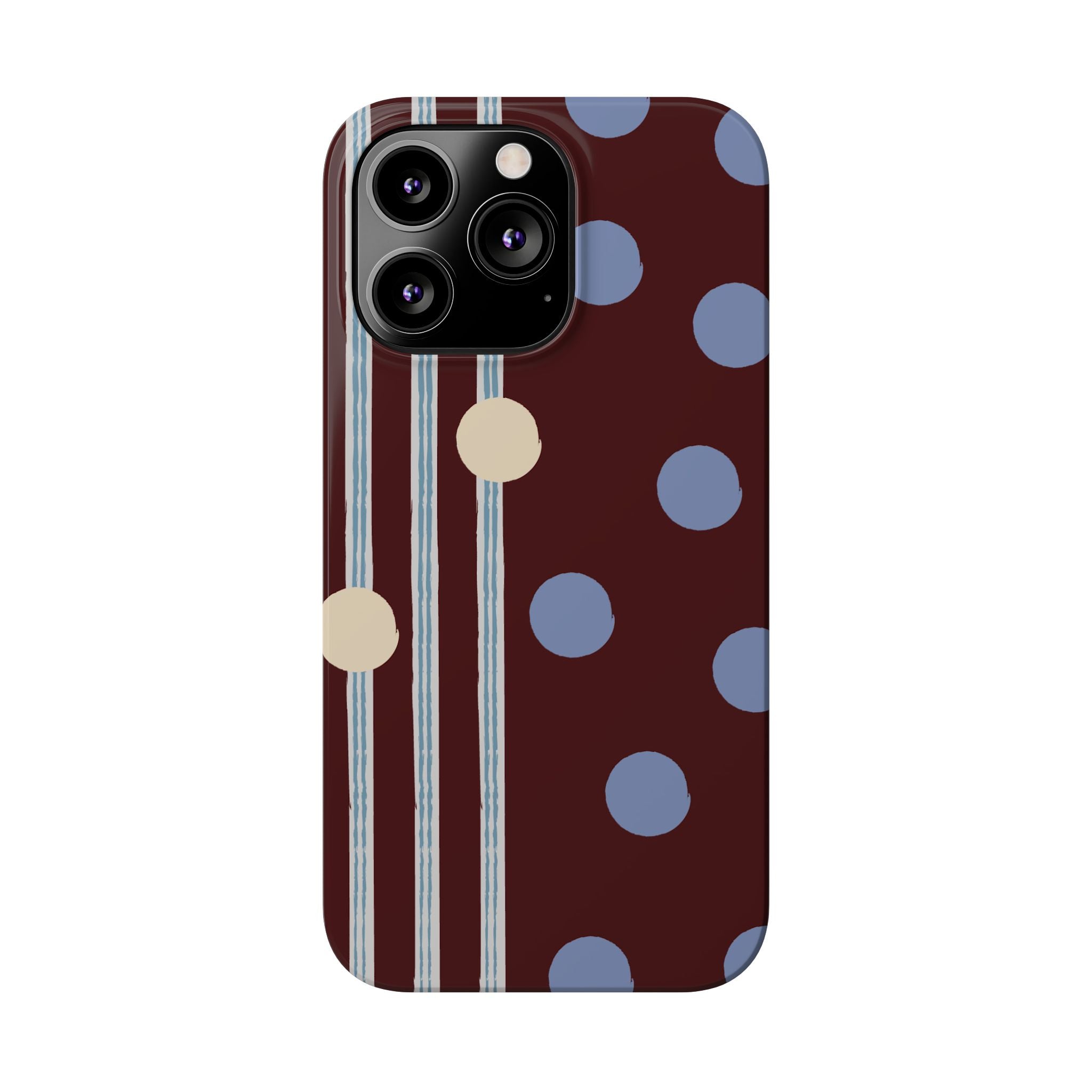 Polka Dot & Stripe Slim Phone Case — Burgundy Blue Retro Pattern