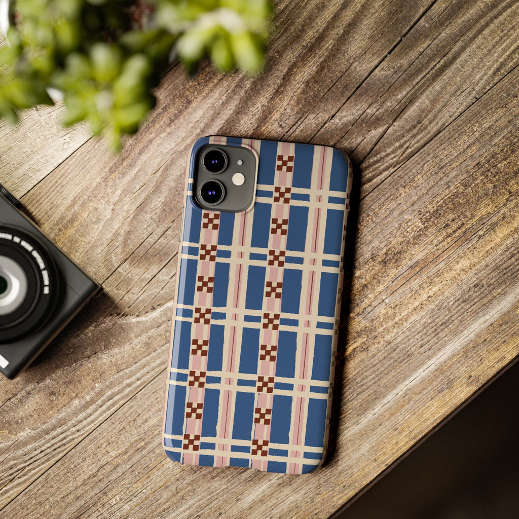 Slim Phone Case — Blue & Pink Retro Plaid Pattern