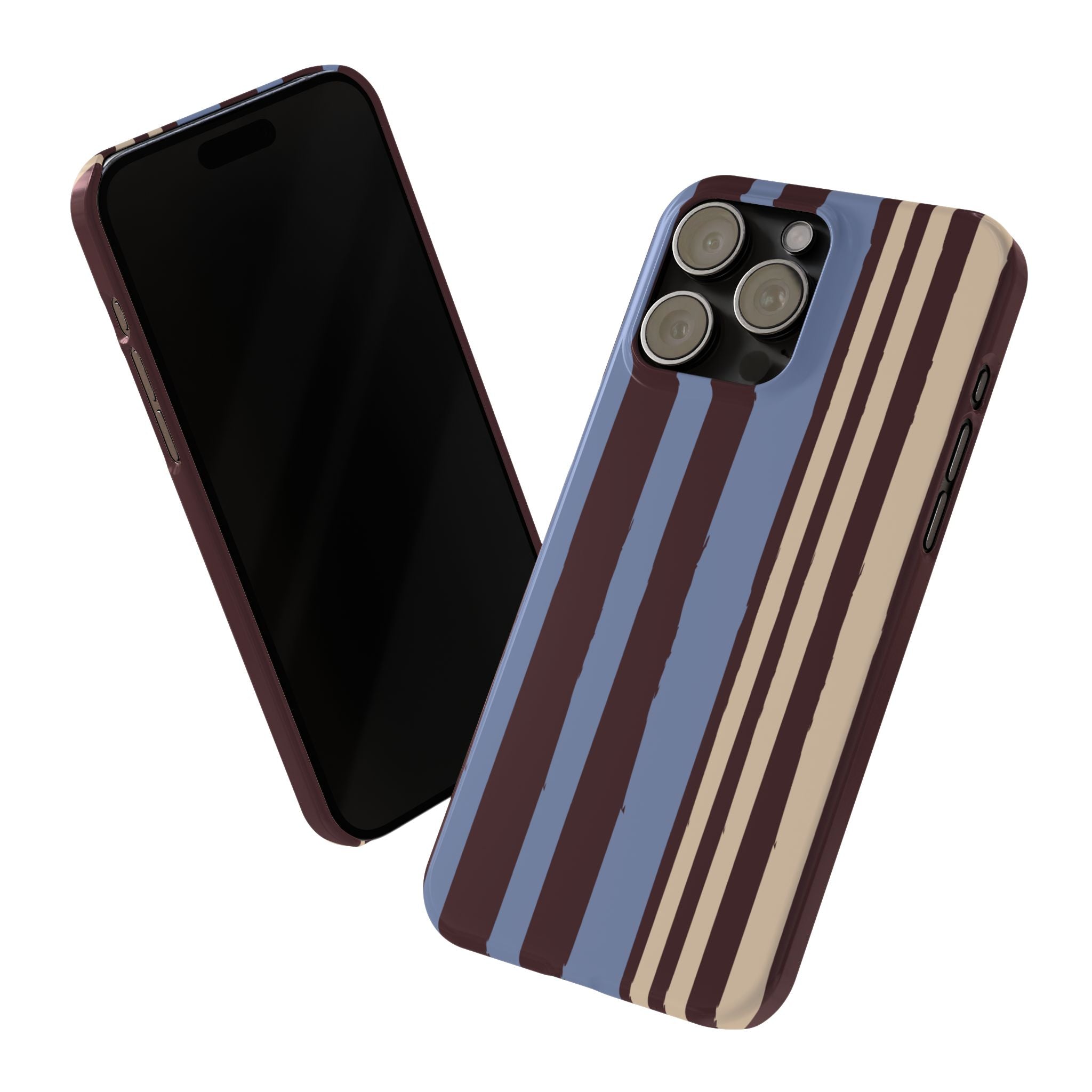 Retro Striped Slim Phone Case — Blue, Brown & Cream Vertical Stripes