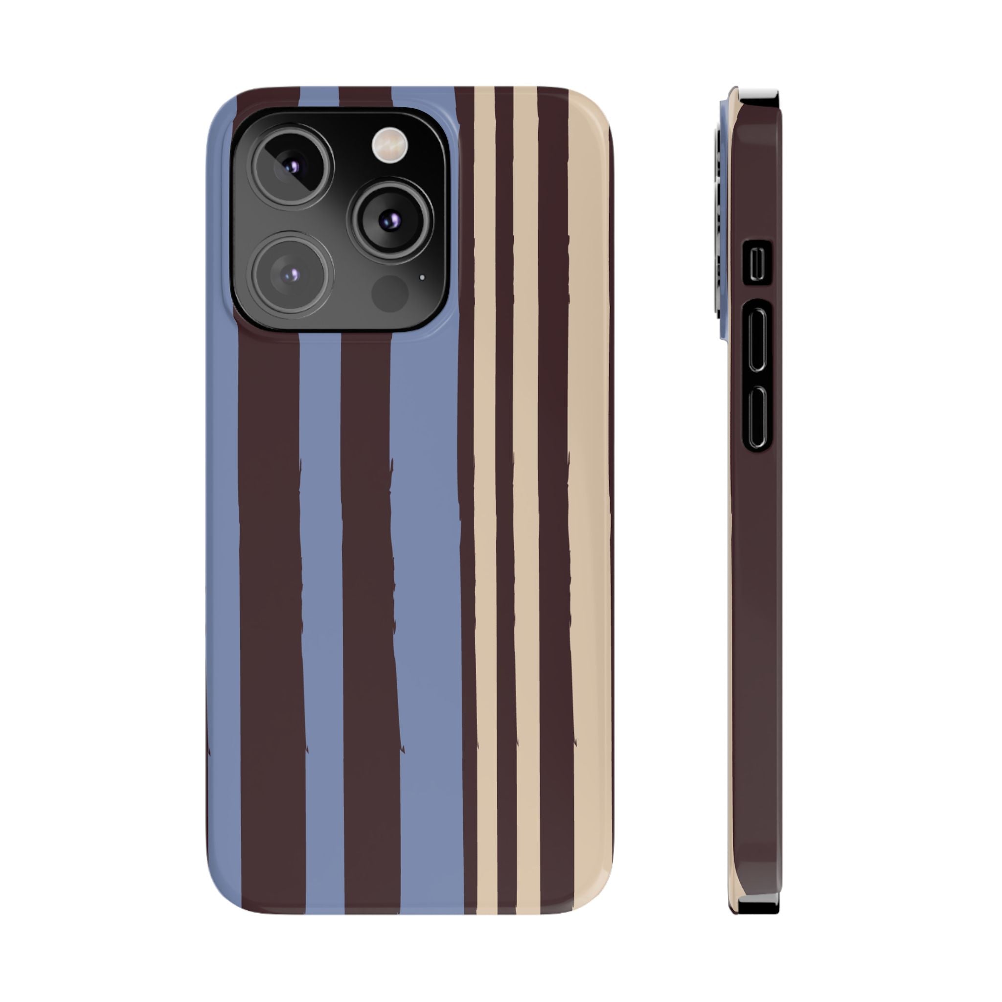 Retro Striped Slim Phone Case — Blue, Brown & Cream Vertical Stripes