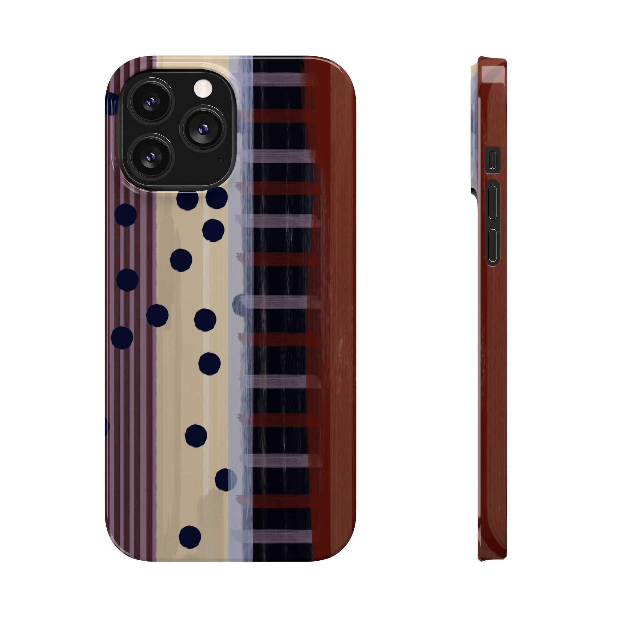 Abstract Stripes & Polka Dot Slim Phone Case — Retro Brown Artistic Pattern SATC Inspired