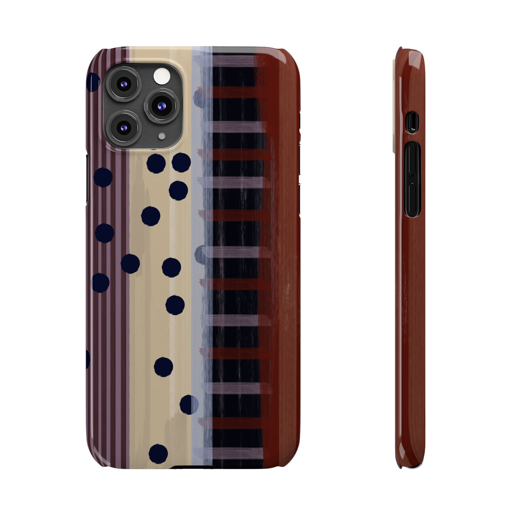 Abstract Stripes & Polka Dot Slim Phone Case — Retro Brown Artistic Pattern SATC Inspired