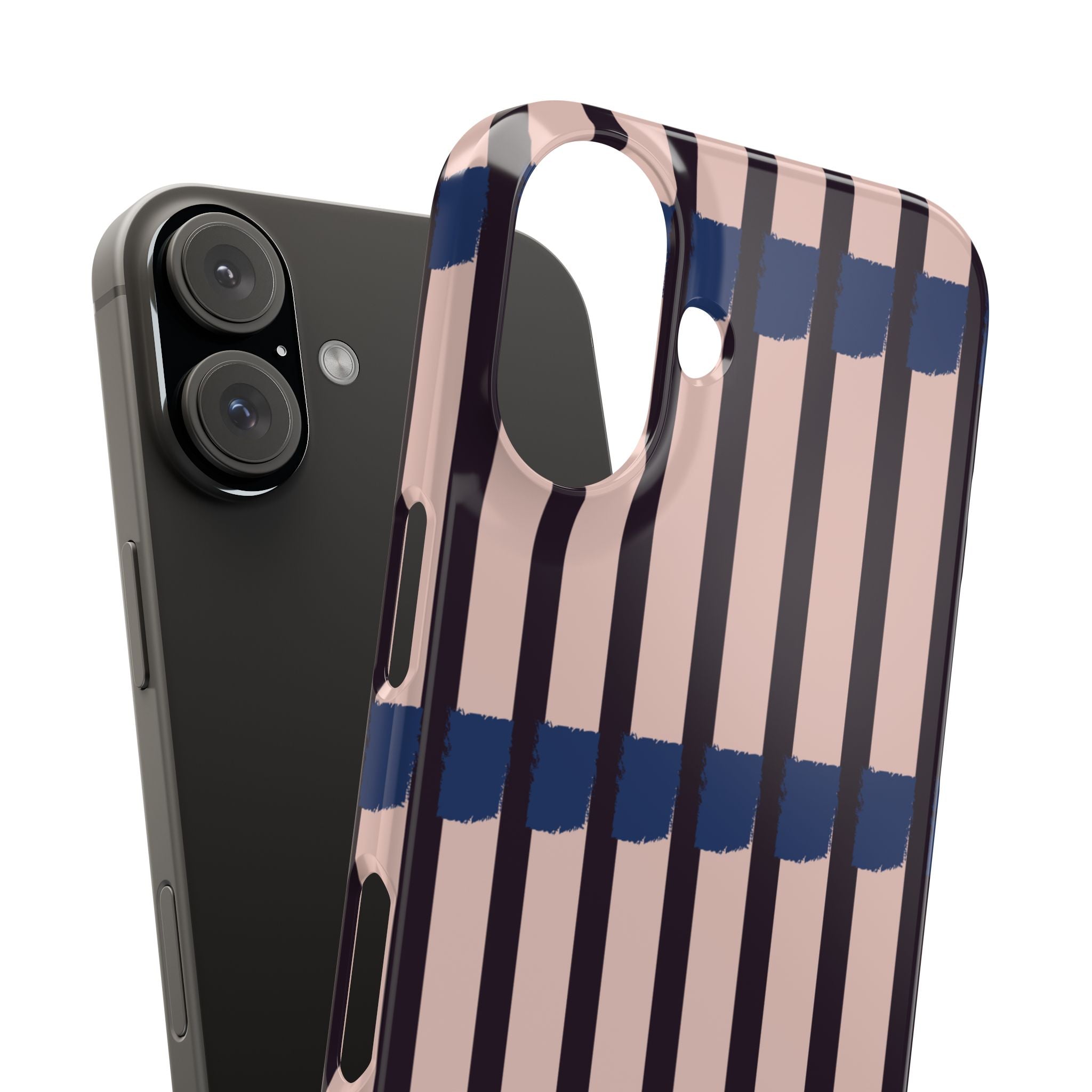 Slim Phone Case — Minimalist Blush & Navy Stripe Pattern