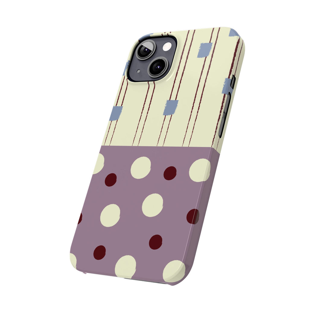 Slim Phone Case — Retro Polka Dot & Stripes Design, Lavender Plum