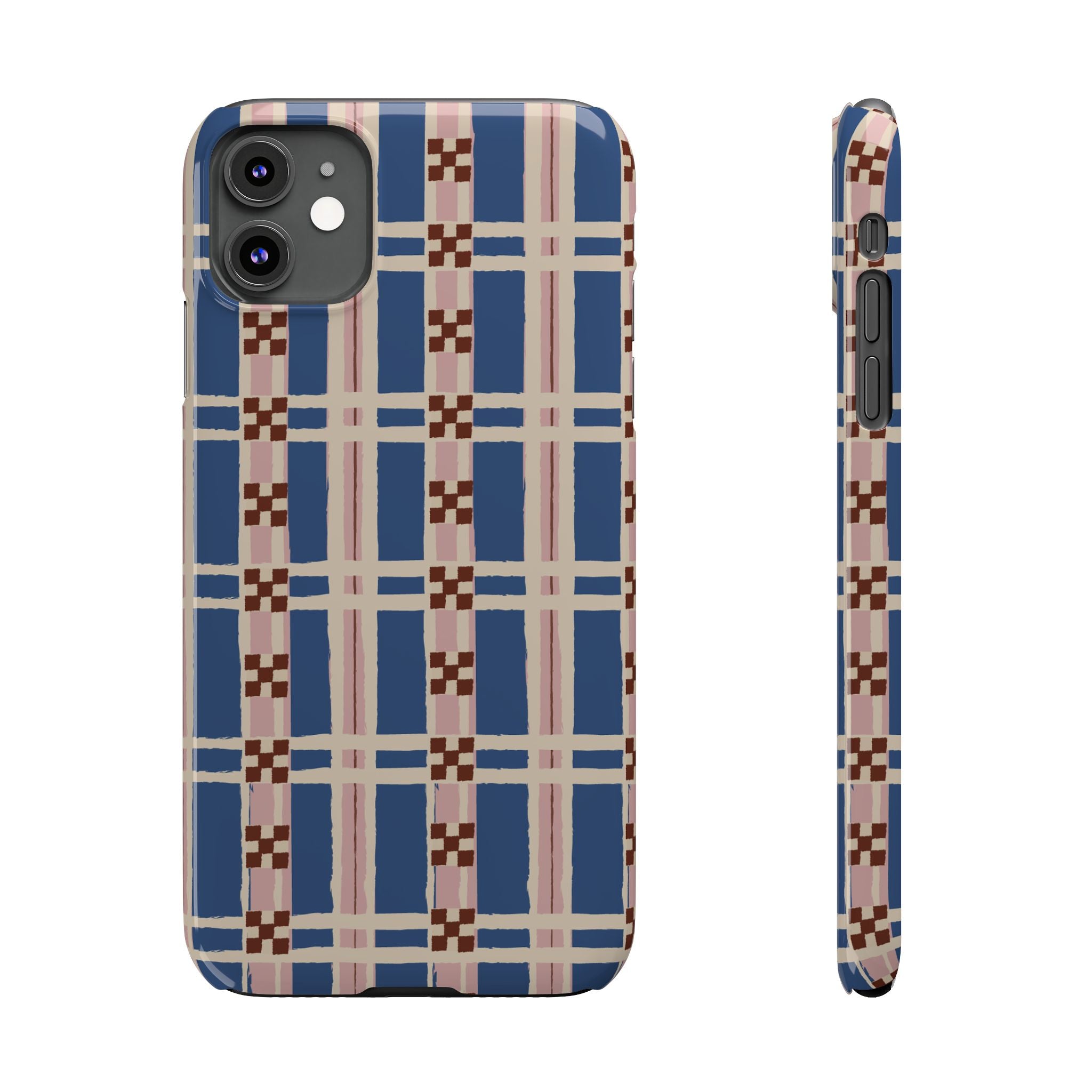 Slim Phone Case — Blue & Pink Retro Plaid Pattern
