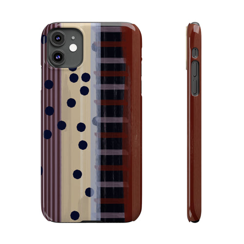 Abstract Stripes & Polka Dot Slim Phone Case — Retro Brown Artistic Pattern SATC Inspired