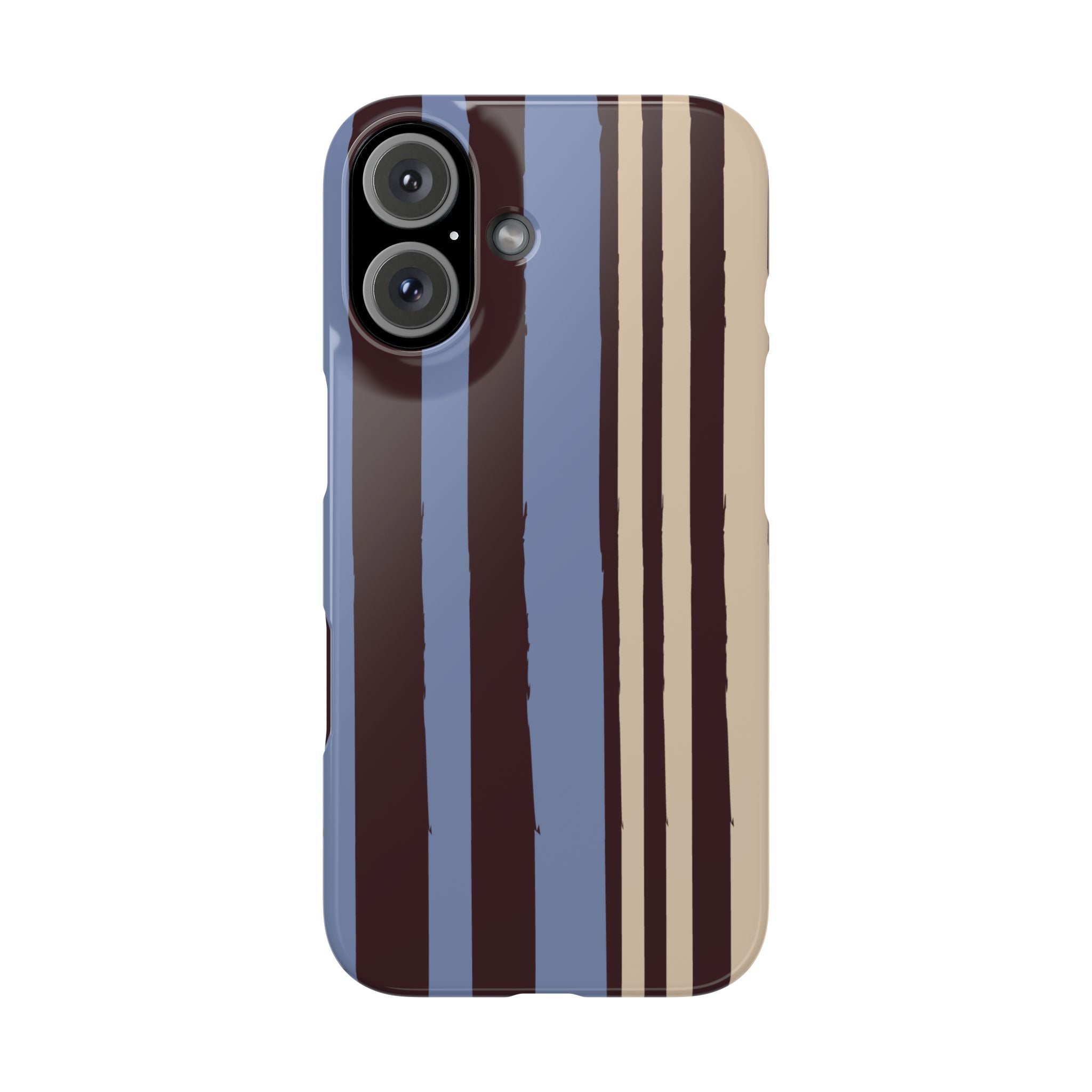 Retro Striped Slim Phone Case — Blue, Brown & Cream Vertical Stripes