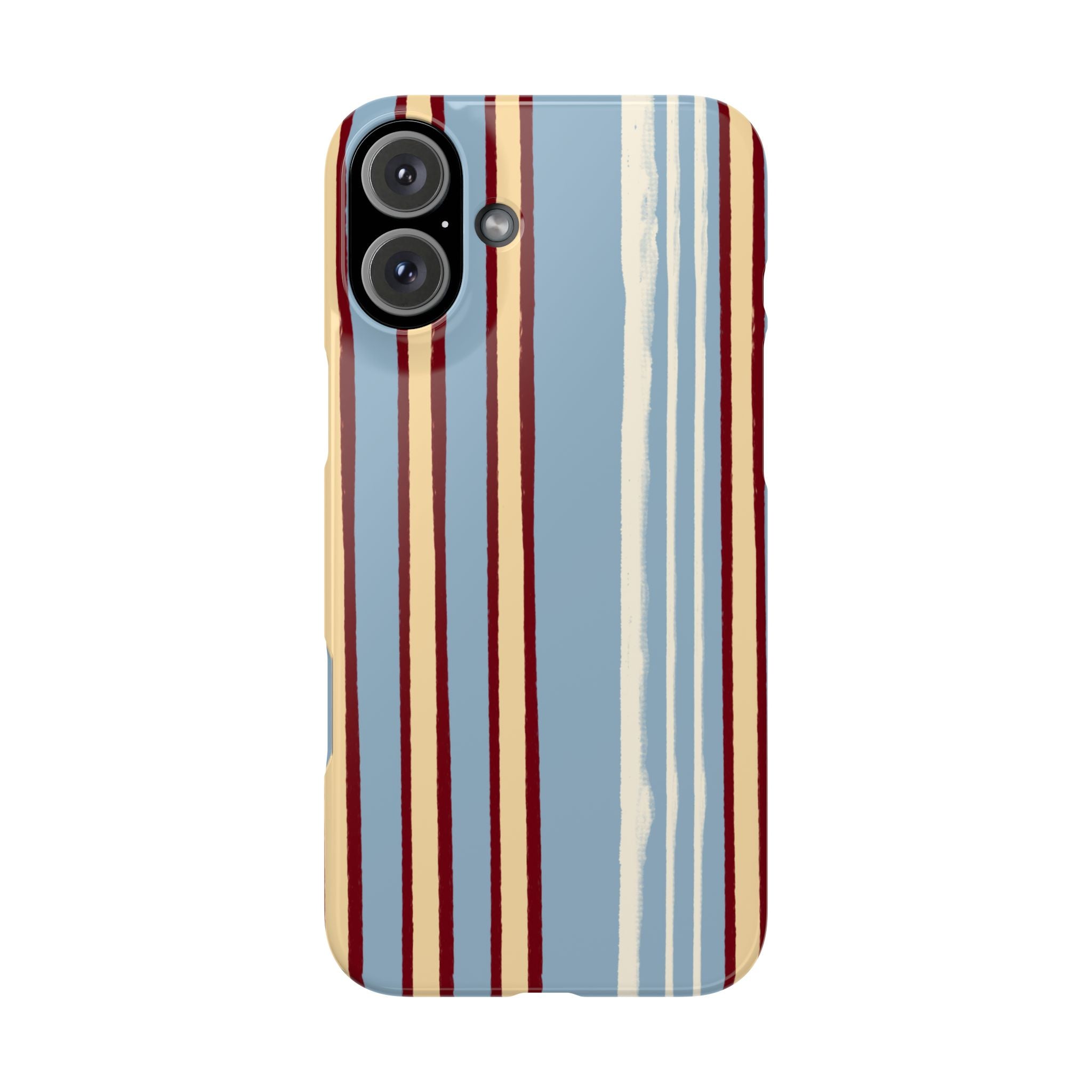Retro Striped Slim Phone Case — Blue, Cream & Burgundy Vertical Lines