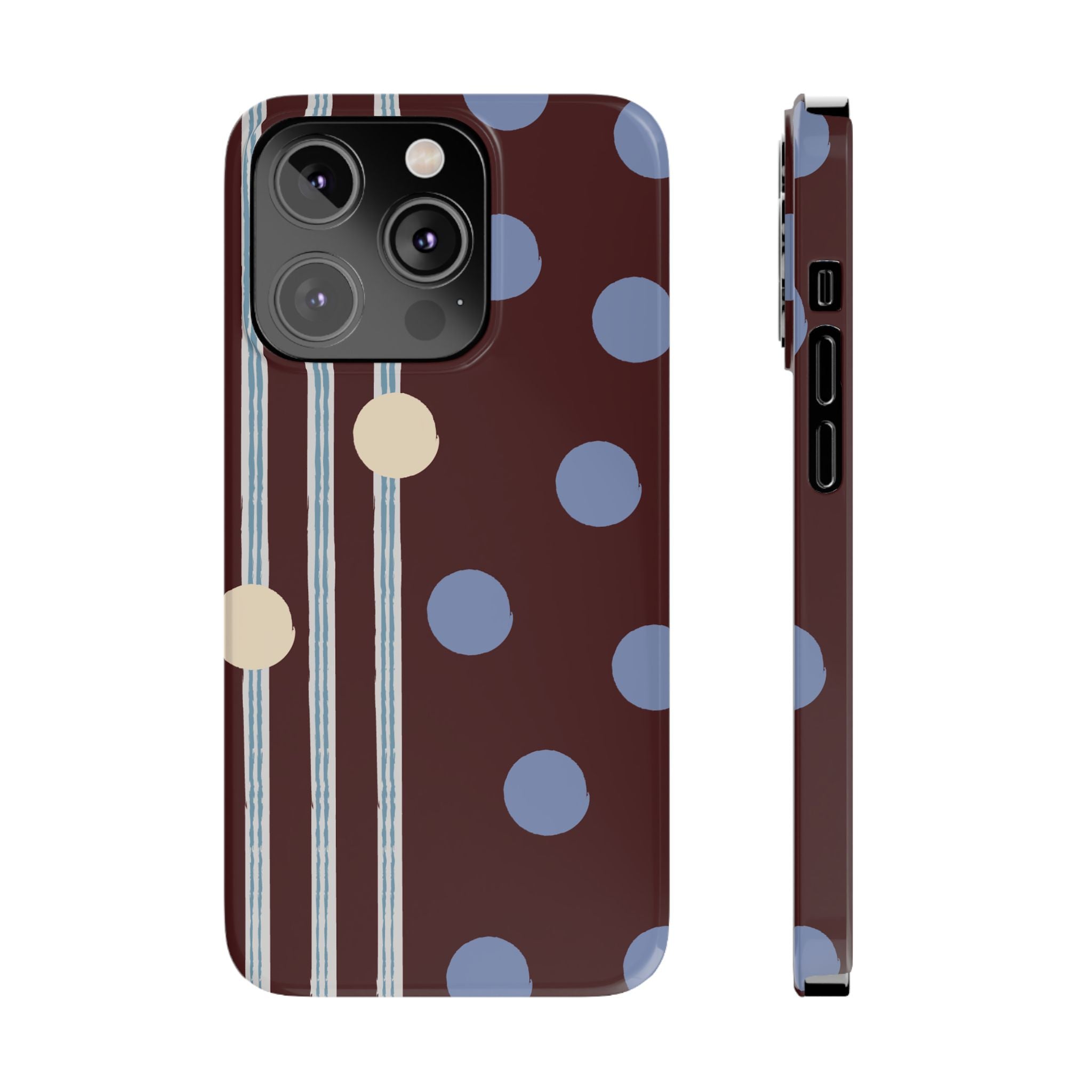 Polka Dot & Stripe Slim Phone Case — Burgundy Blue Retro Pattern