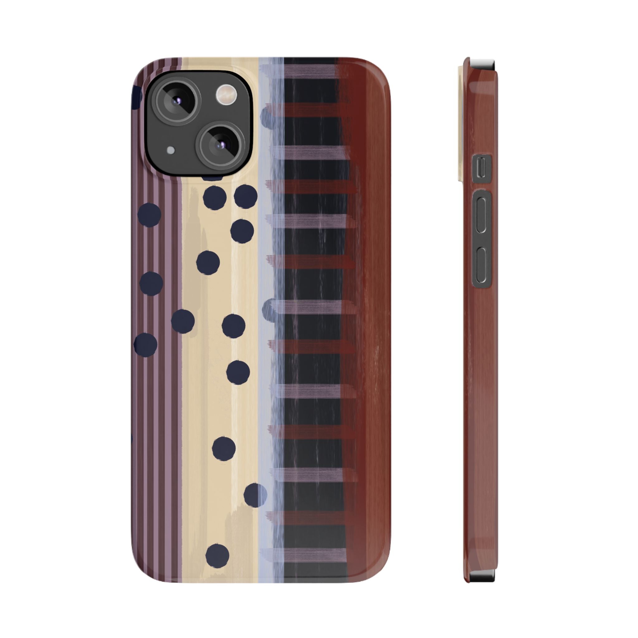 Abstract Stripes & Polka Dot Slim Phone Case — Retro Brown Artistic Pattern SATC Inspired