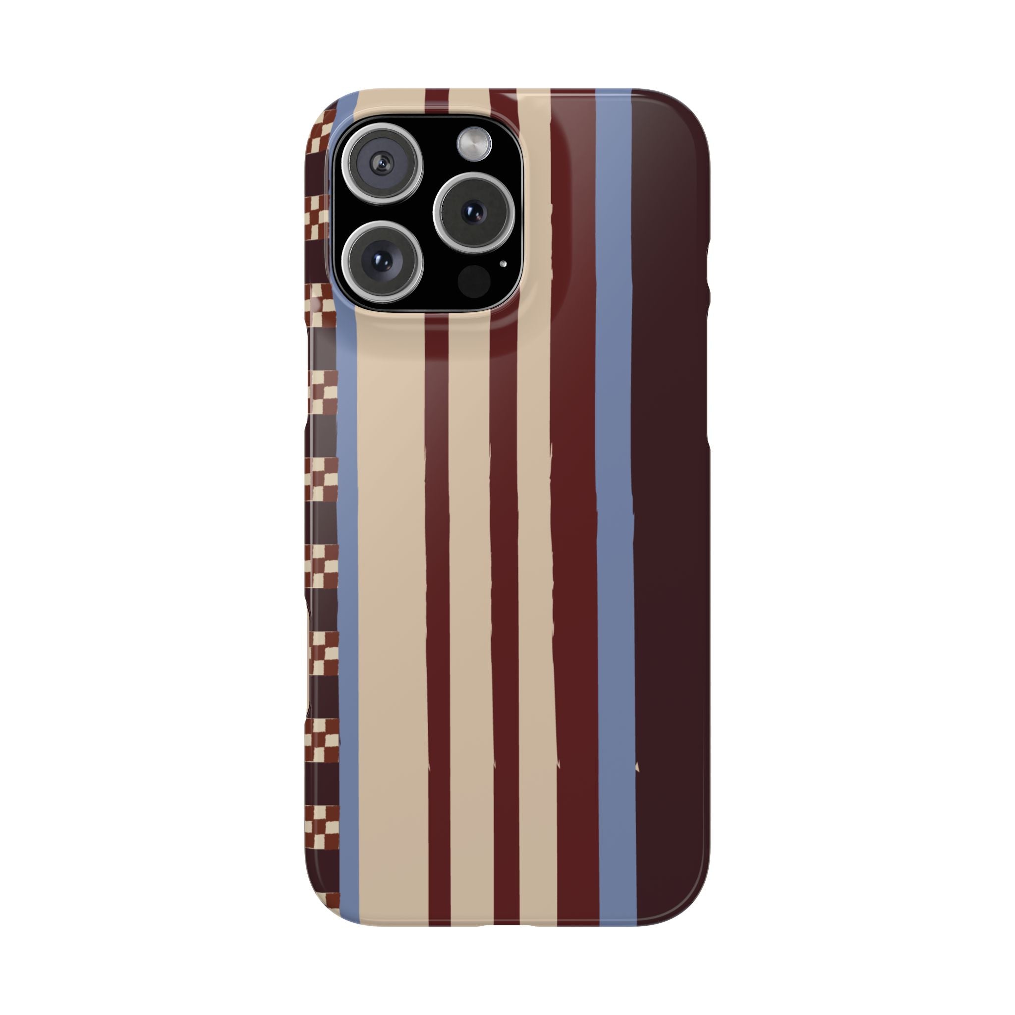 Slim Phone Case — Retro Striped Beige, Maroon & Blue Pattern