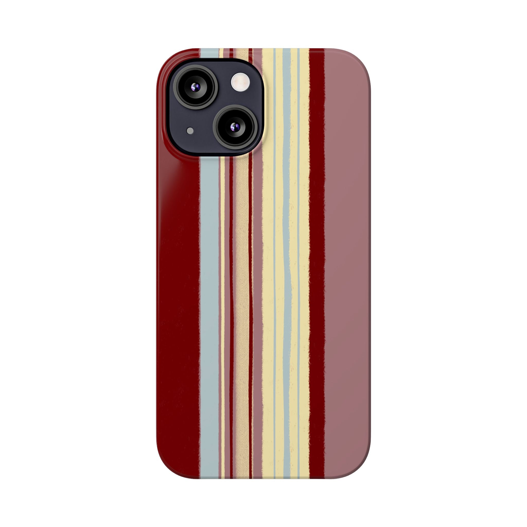 Slim Phone Case — Retro Vertical Stripe Design (Red, Blush, Cream)