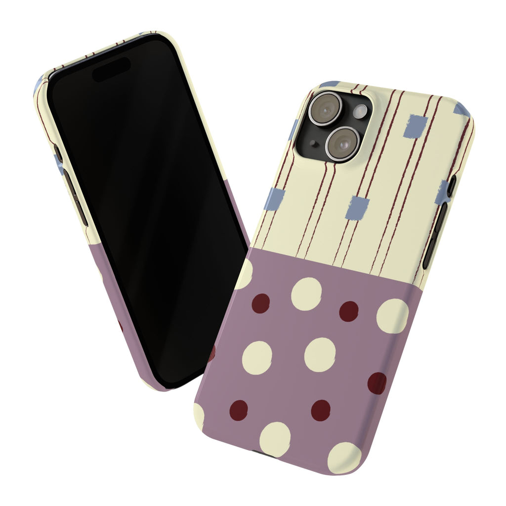 Slim Phone Case — Retro Polka Dot & Stripes Design, Lavender Plum