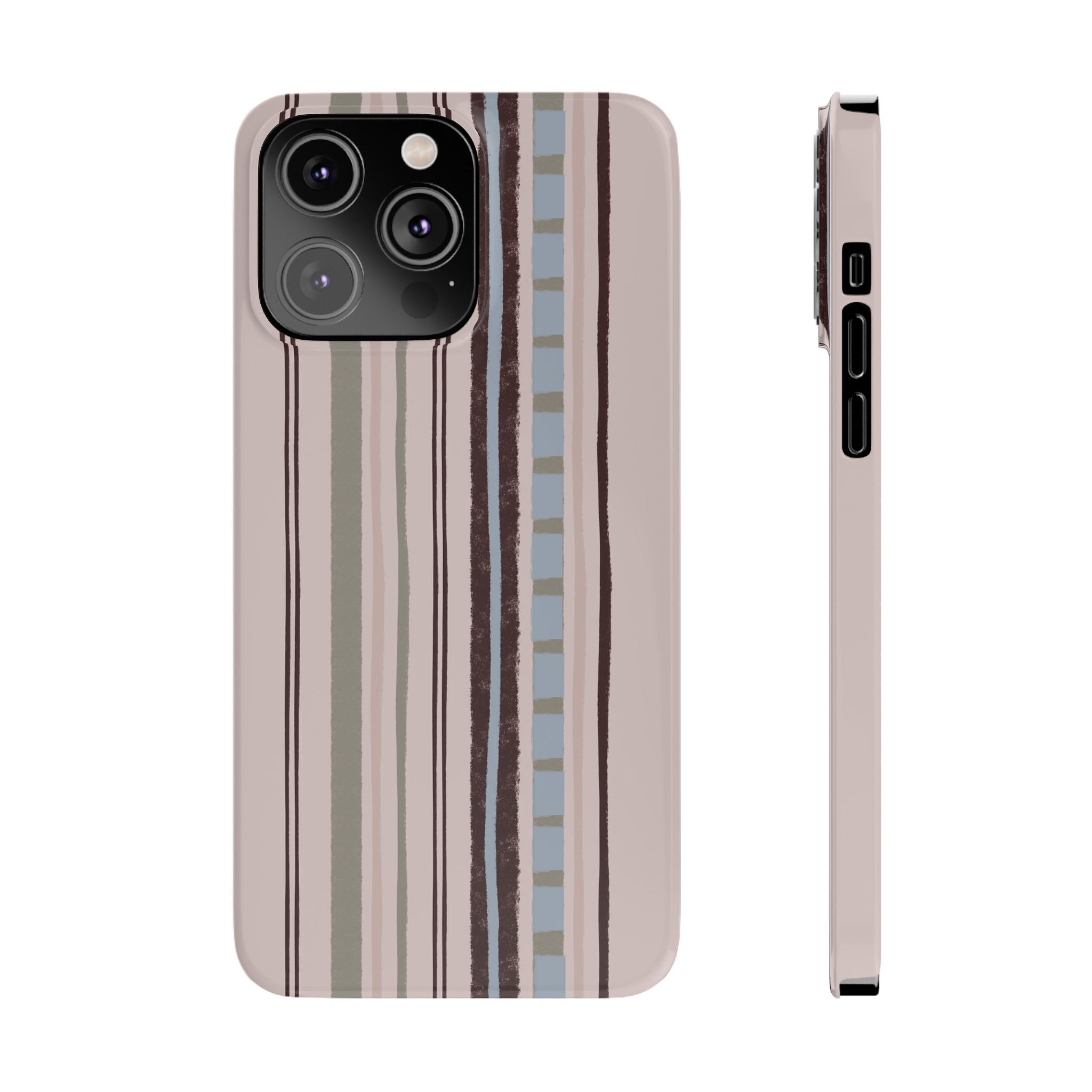 Slim Phone Case — Vintage Striped Pattern, Neutral Earthtone Protective Cover
