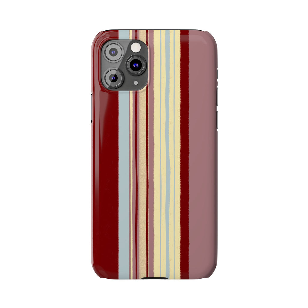 Slim Phone Case — Retro Vertical Stripe Design (Red, Blush, Cream)