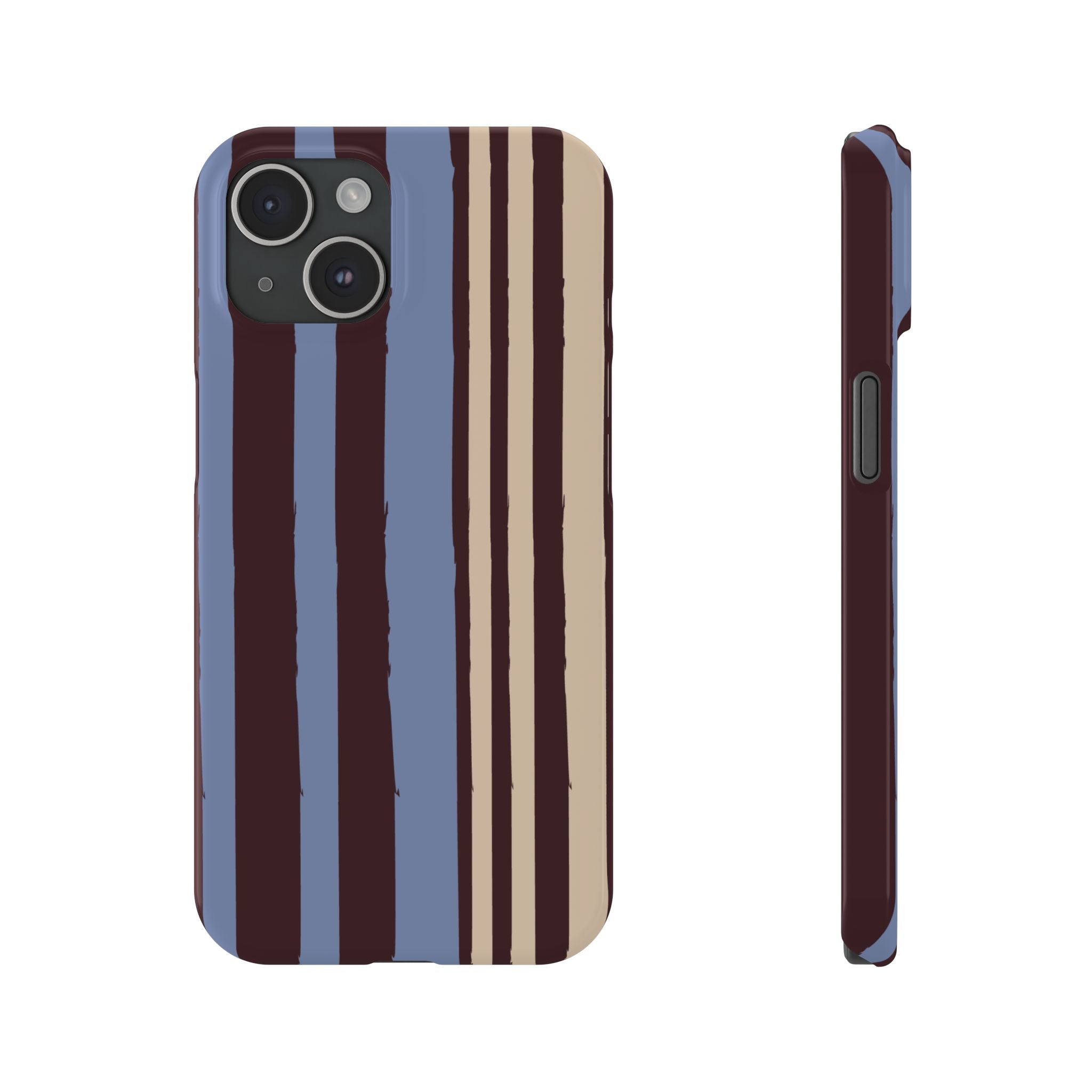 Retro Striped Slim Phone Case — Blue, Brown & Cream Vertical Stripes