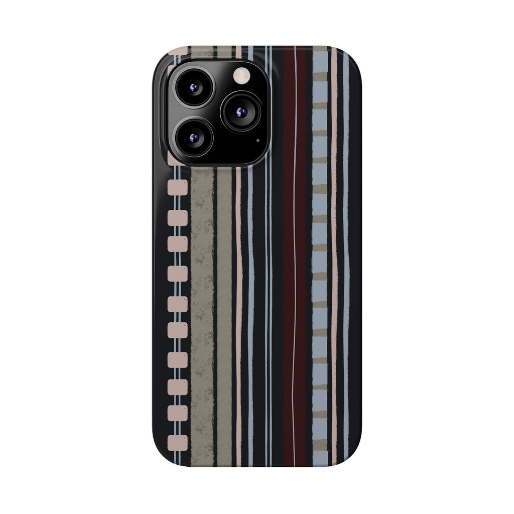 Slim Phone Case — Vintage Striped Pattern, Neutral Earthtone Protective Cover