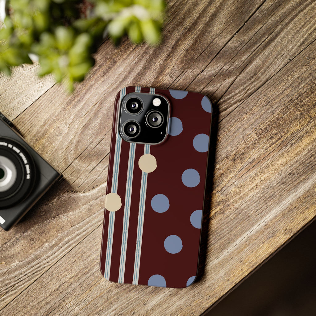 Polka Dot & Stripe Slim Phone Case — Burgundy Blue Retro Pattern