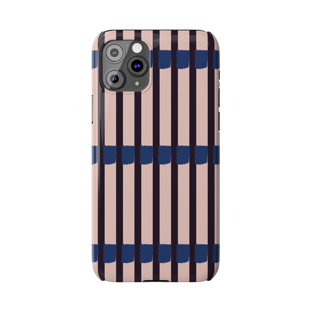 Slim Phone Case — Minimalist Blush & Navy Stripe Pattern