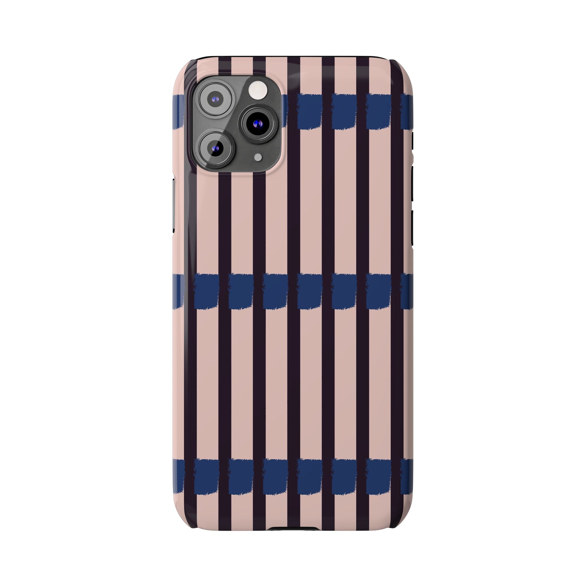 Slim Phone Case — Minimalist Blush & Navy Stripe Pattern