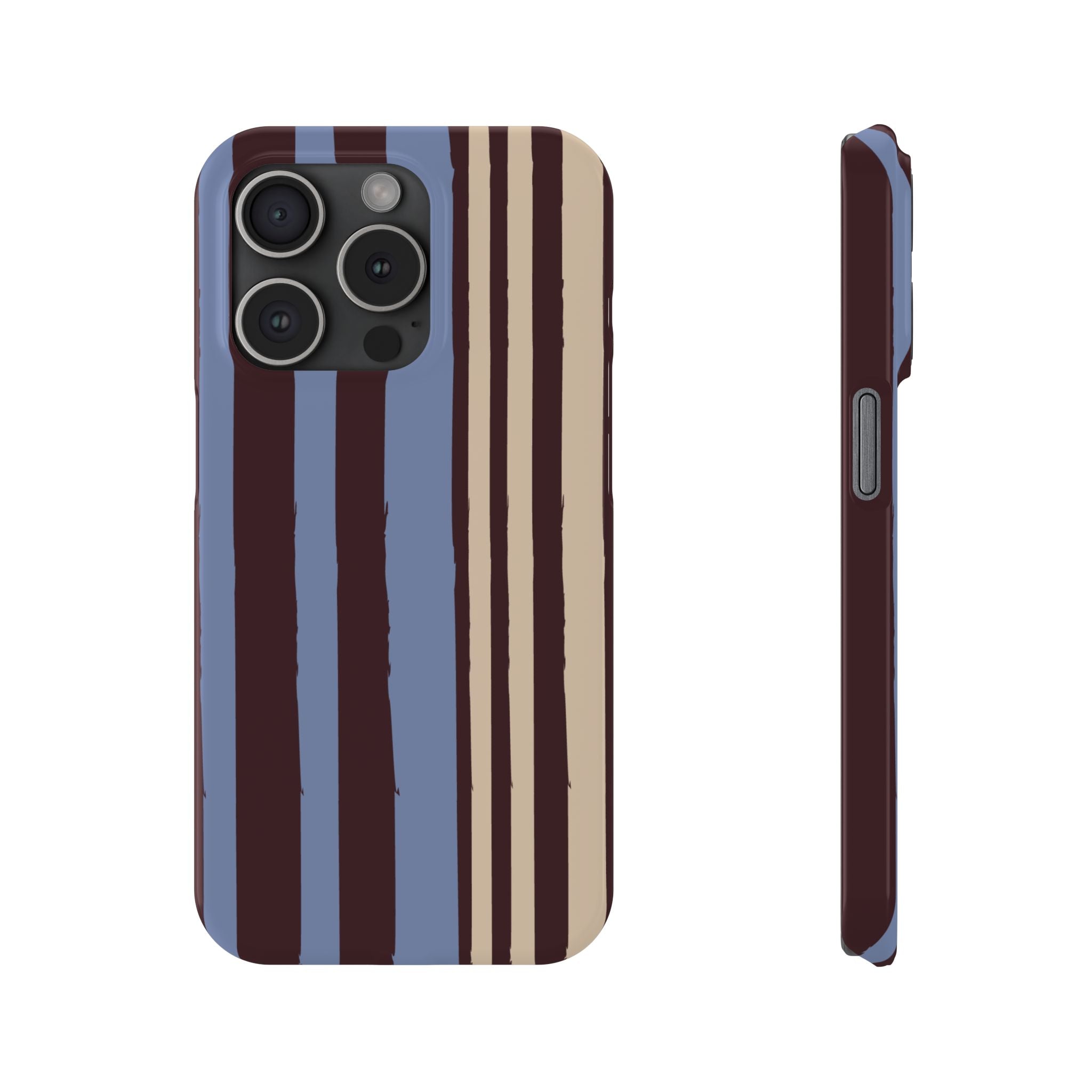 Retro Striped Slim Phone Case — Blue, Brown & Cream Vertical Stripes