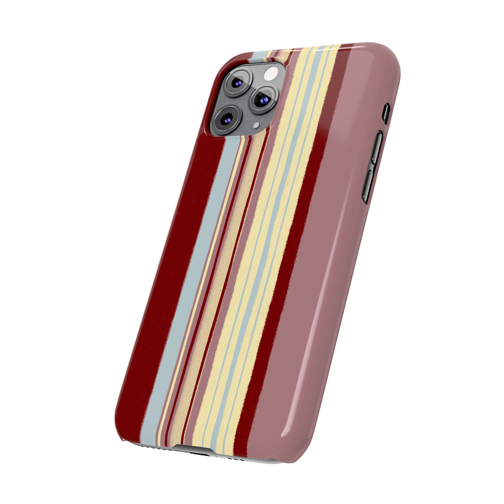 Slim Phone Case — Retro Vertical Stripe Design (Red, Blush, Cream)
