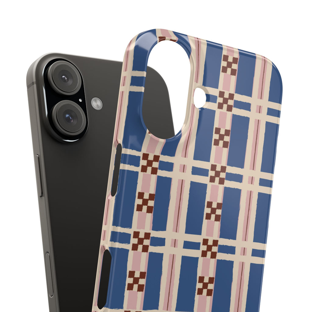 Slim Phone Case — Blue & Pink Retro Plaid Pattern