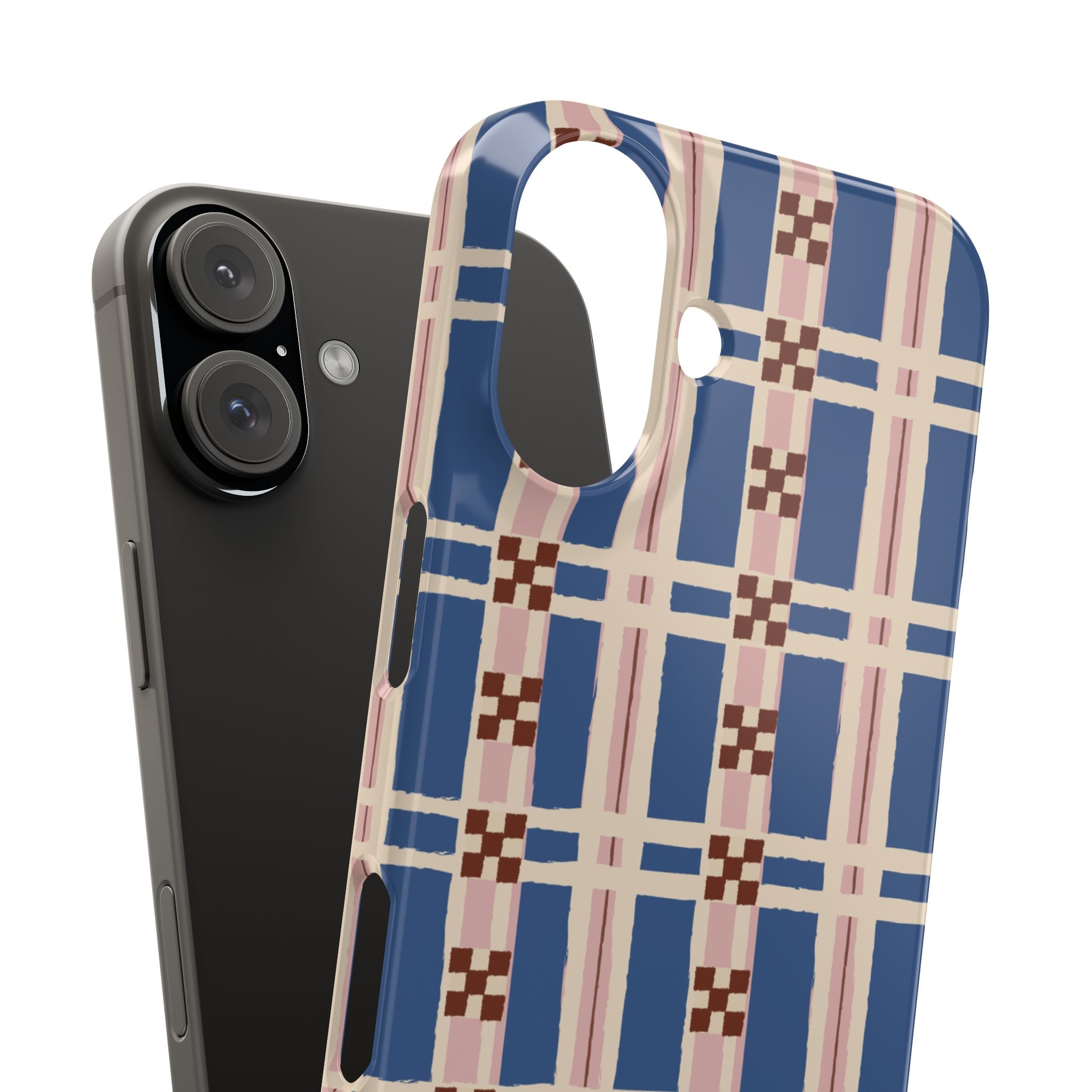 Slim Phone Case — Blue & Pink Retro Plaid Pattern