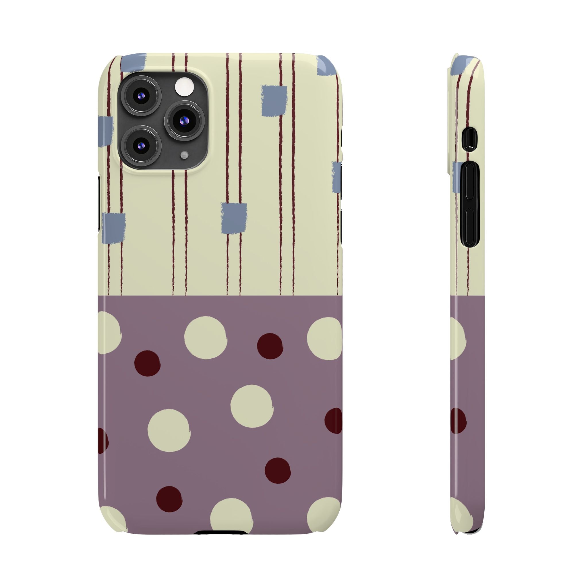Slim Phone Case — Retro Polka Dot & Stripes Design, Lavender Plum