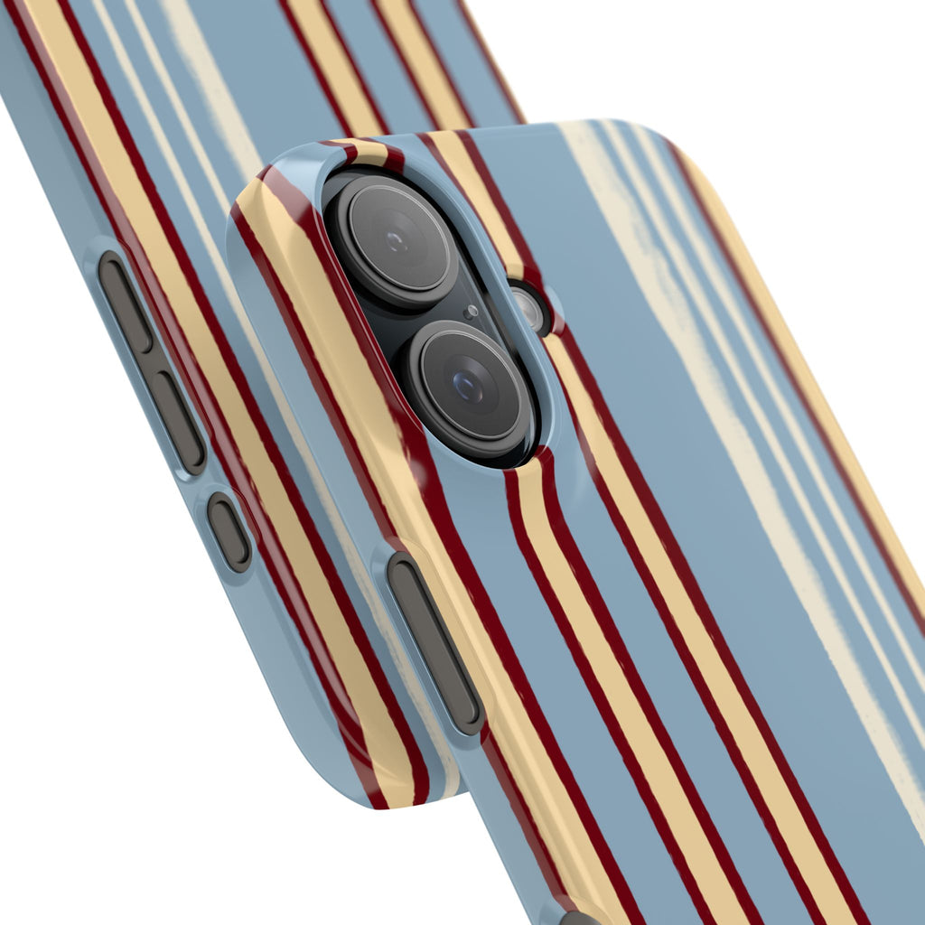 Retro Striped Slim Phone Case — Blue, Cream & Burgundy Vertical Lines