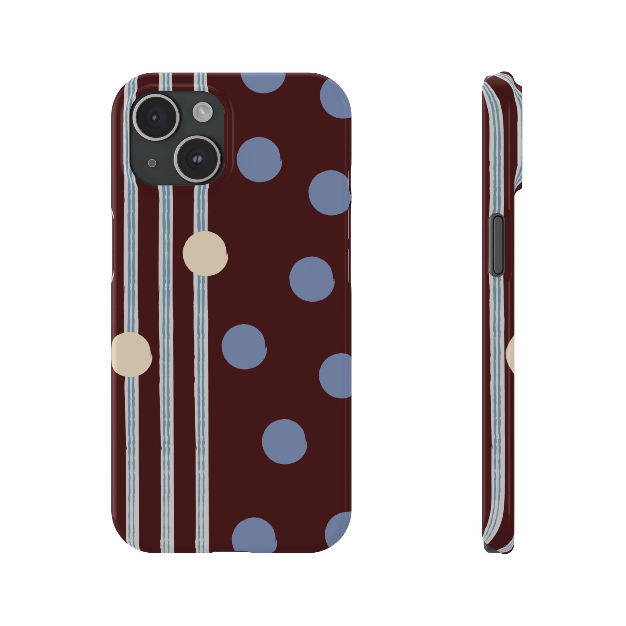 Polka Dot & Stripe Slim Phone Case — Burgundy Blue Retro Pattern
