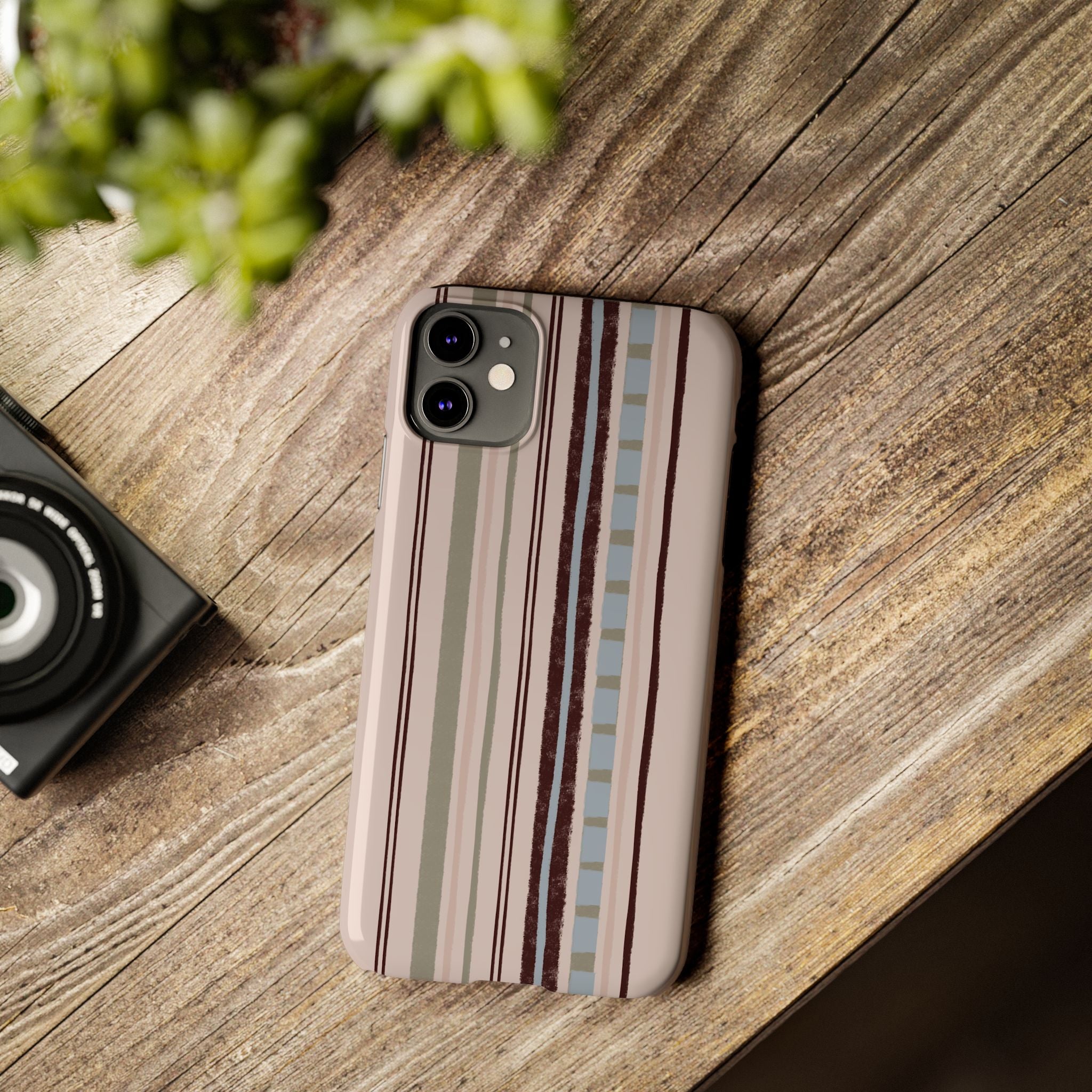 Slim Phone Case — Vintage Striped Pattern, Neutral Earthtone Protective Cover