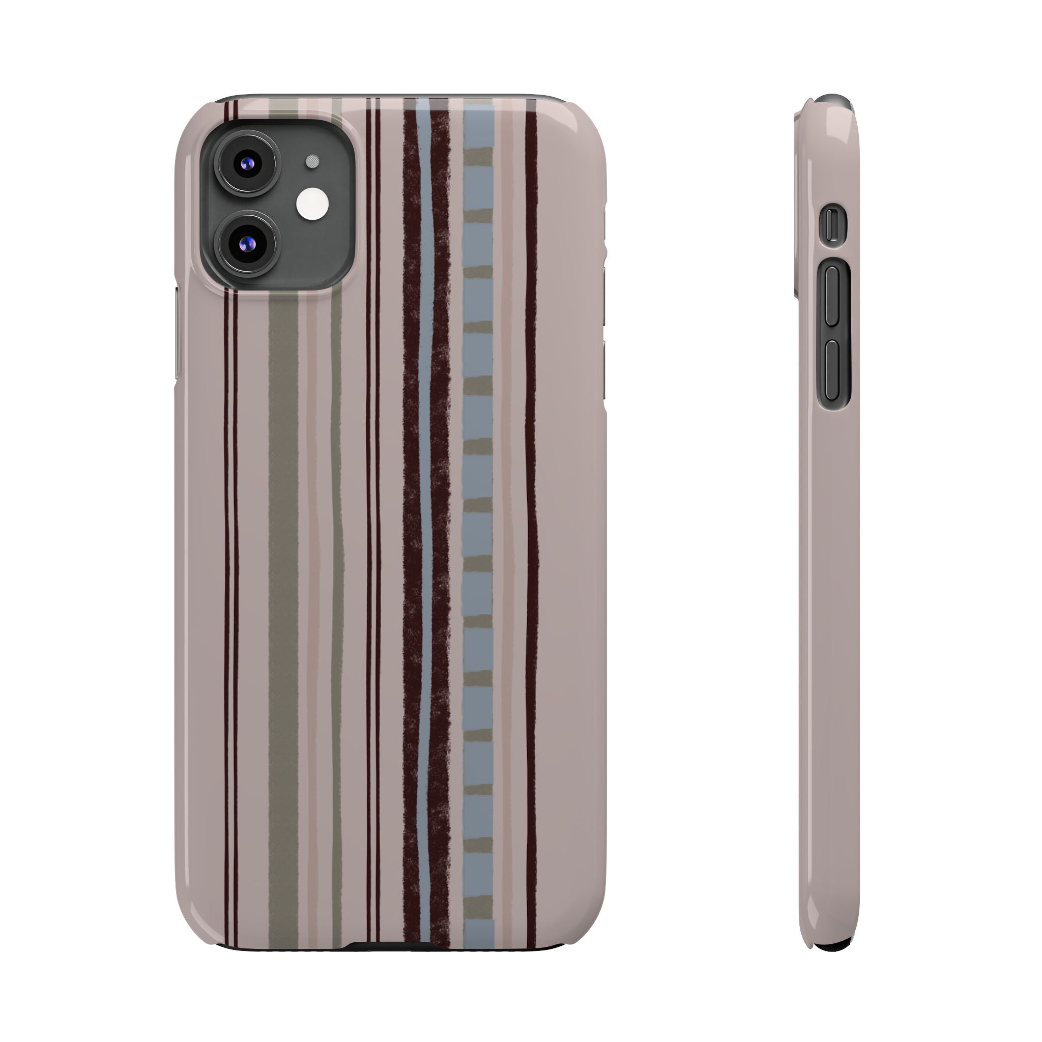 Slim Phone Case — Vintage Striped Pattern, Neutral Earthtone Protective Cover