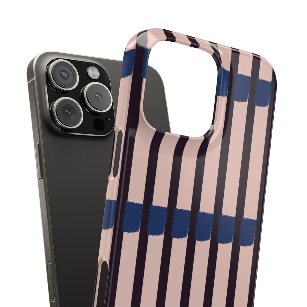 Slim Phone Case — Minimalist Blush & Navy Stripe Pattern