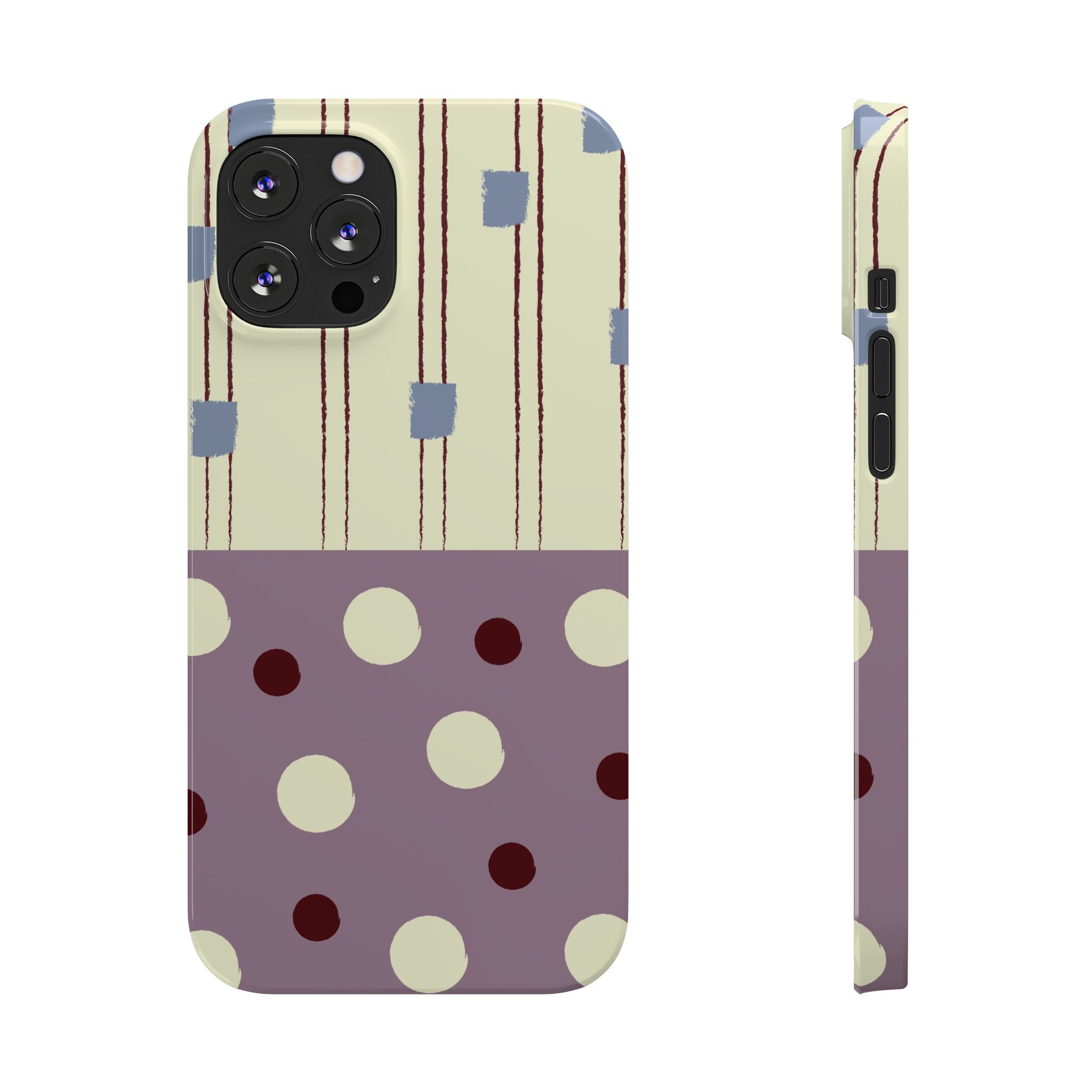 Slim Phone Case — Retro Polka Dot & Stripes Design, Lavender Plum