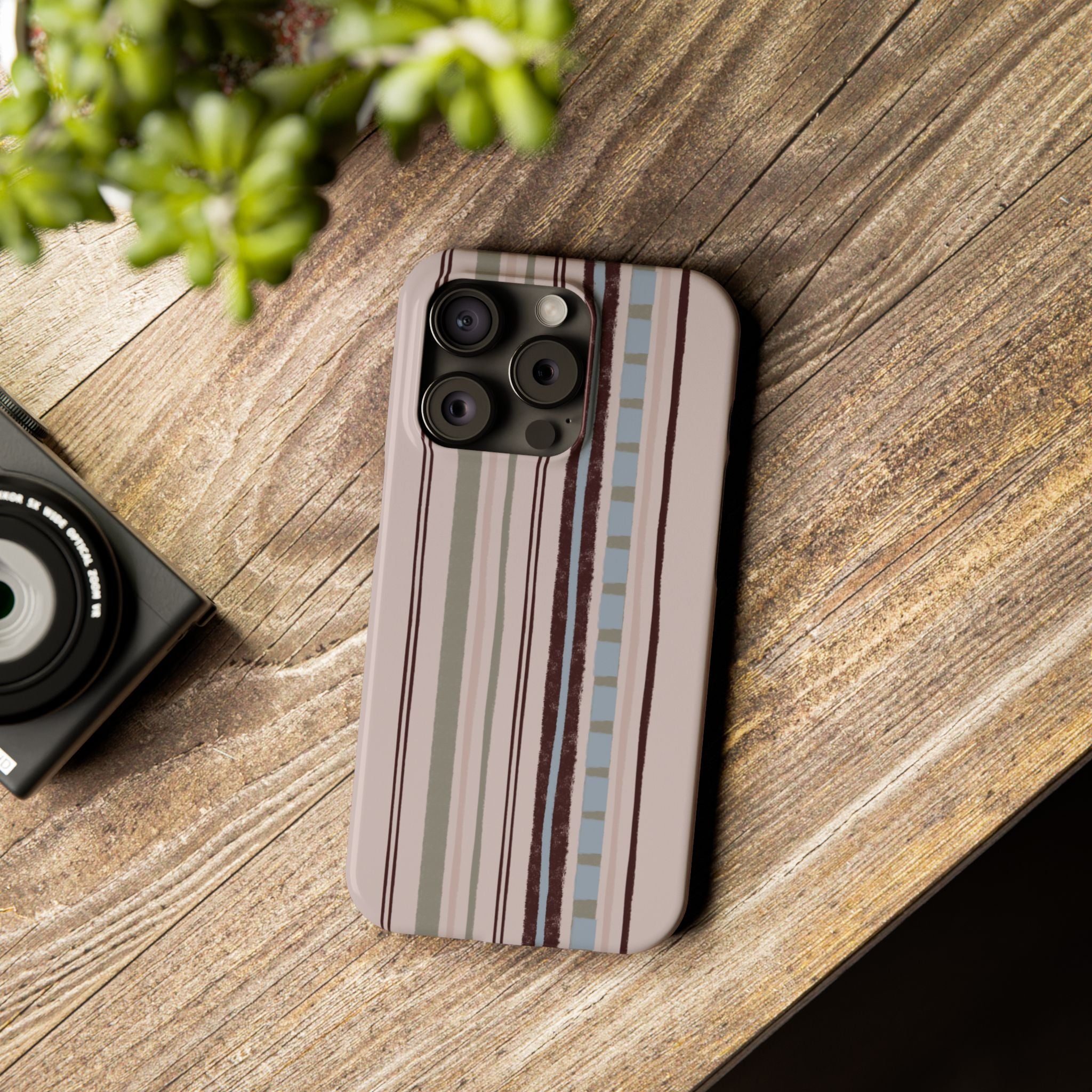 Slim Phone Case — Vintage Striped Pattern, Neutral Earthtone Protective Cover