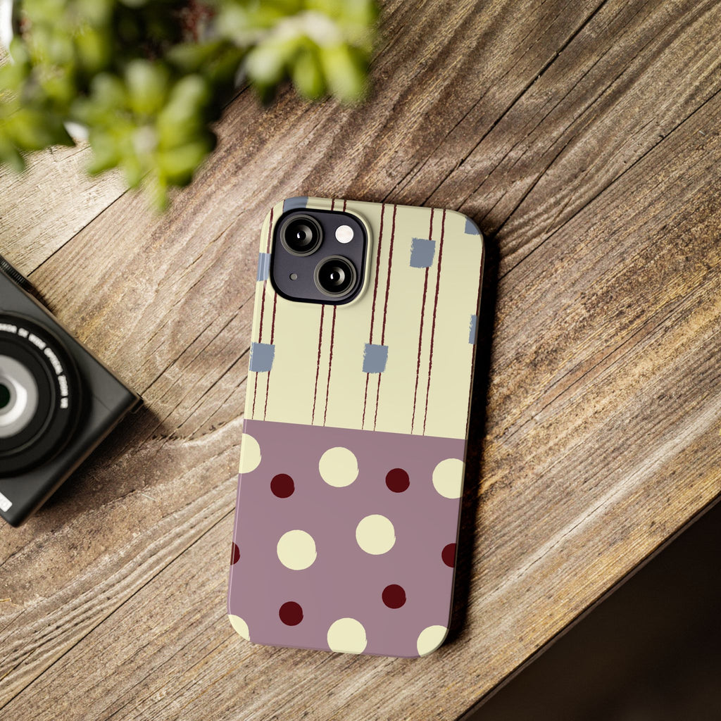 Slim Phone Case — Retro Polka Dot & Stripes Design, Lavender Plum