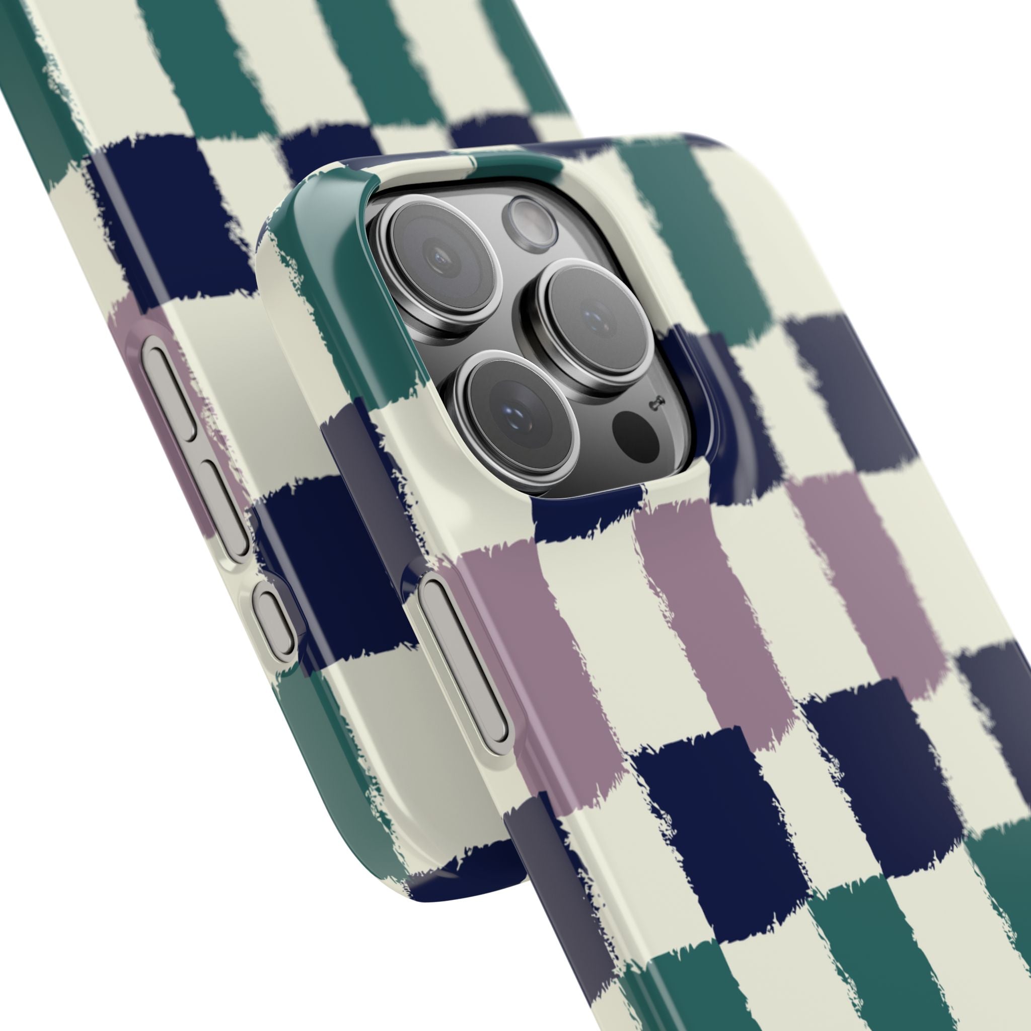 Painterly Check Slim Phone Case — Hand-Painted Navy, Teal & Lavender Grid